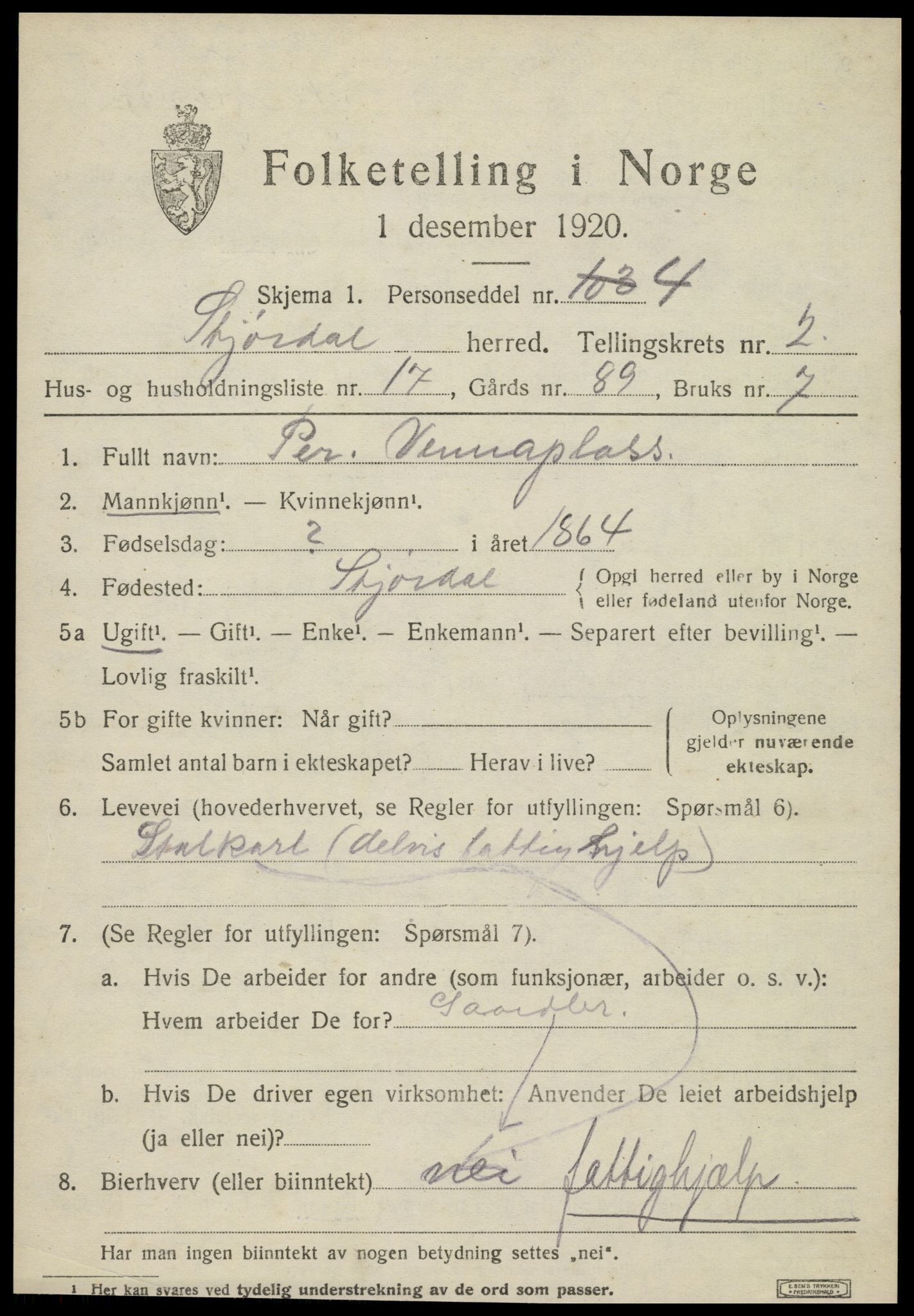 SAT, 1920 census for Stjørdal, 1920, p. 2086