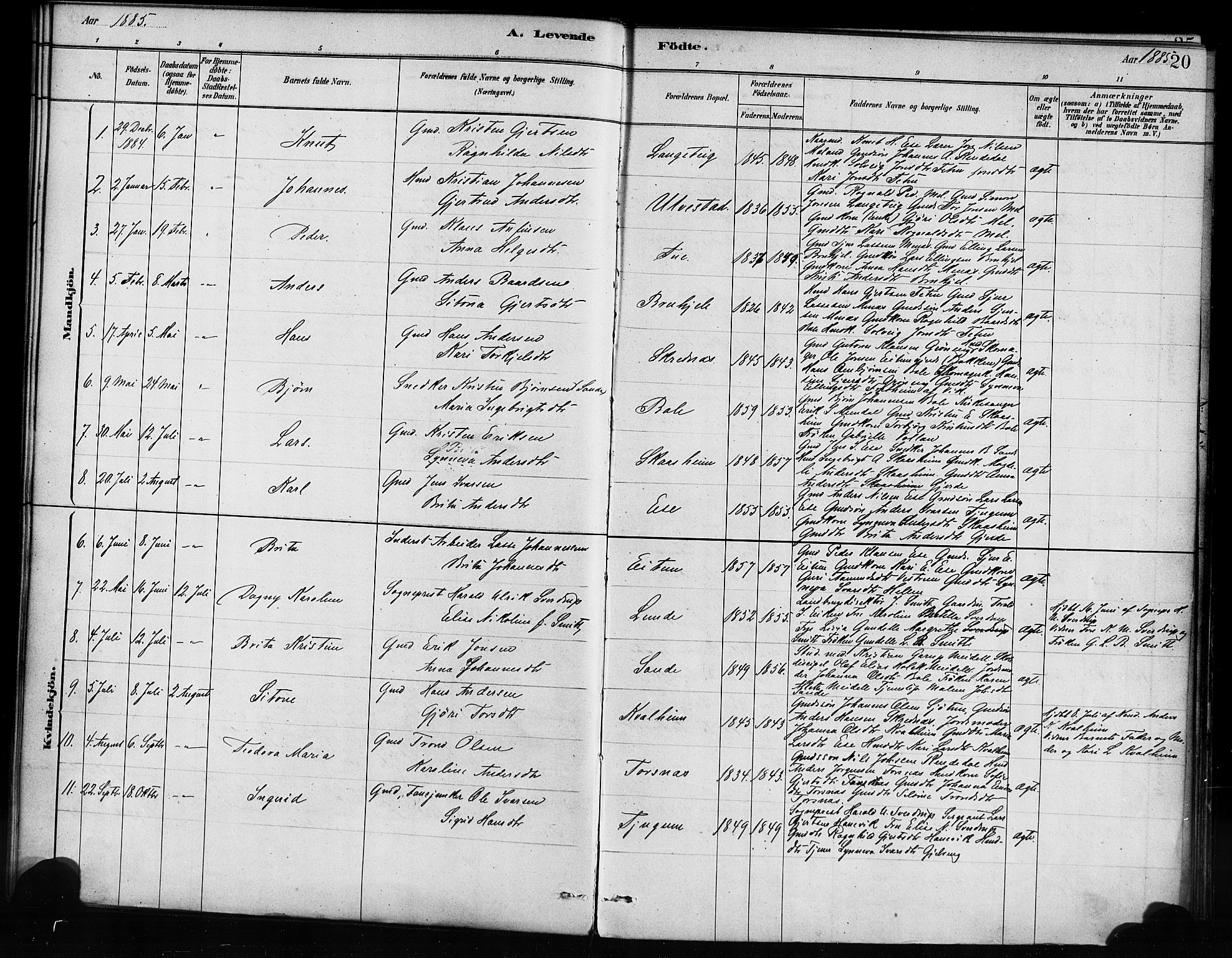 Balestrand sokneprestembete, SAB/A-79601/H/Haa/Haaa/L0004: Parish register (official) no. A 4 /1, 1879-1888, p. 20