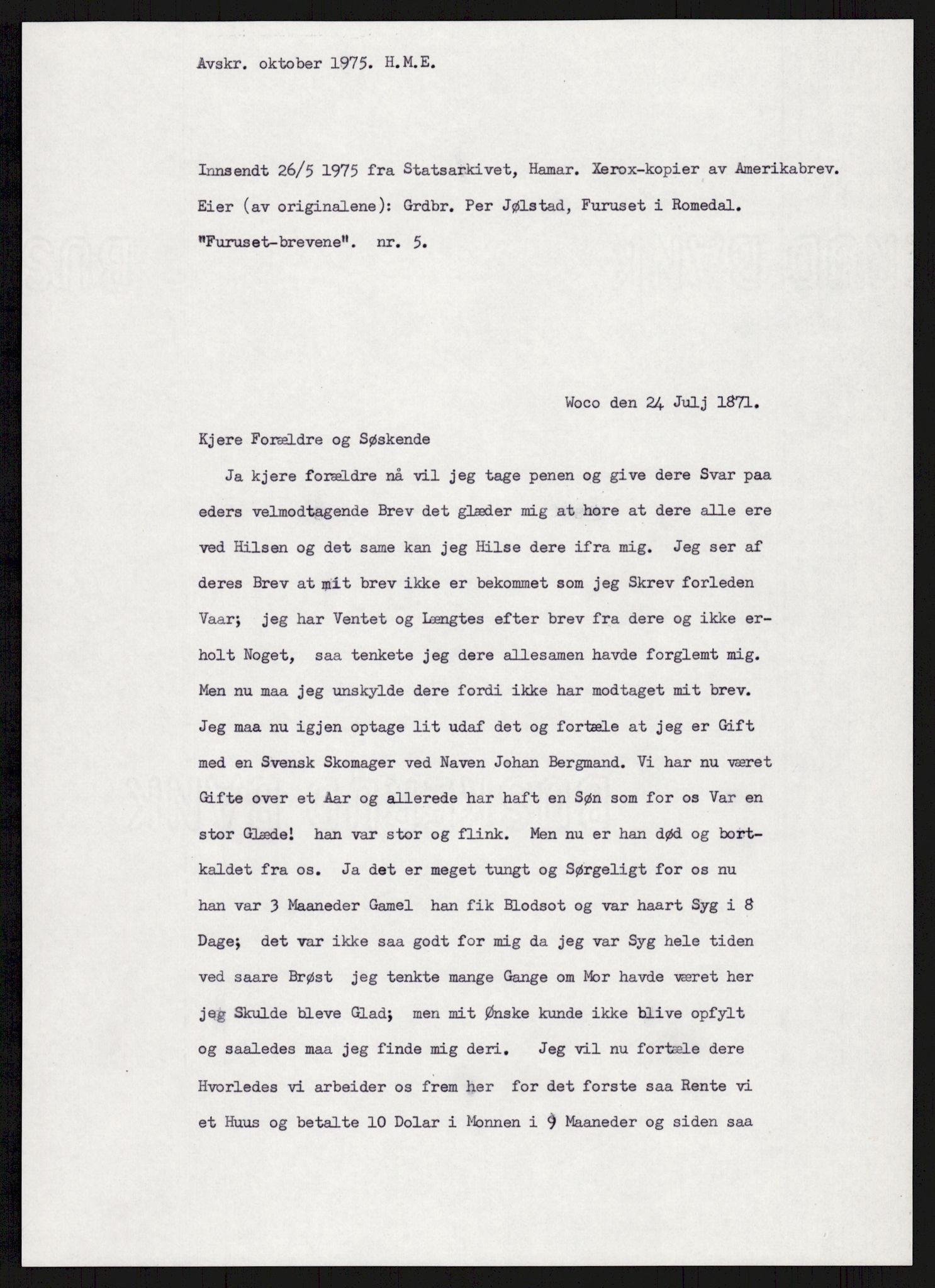 Samlinger til kildeutgivelse, Amerikabrevene, AV/RA-EA-4057/F/L0007: Innlån fra Hedmark: Berg - Furusetbrevene, 1838-1914, p. 491