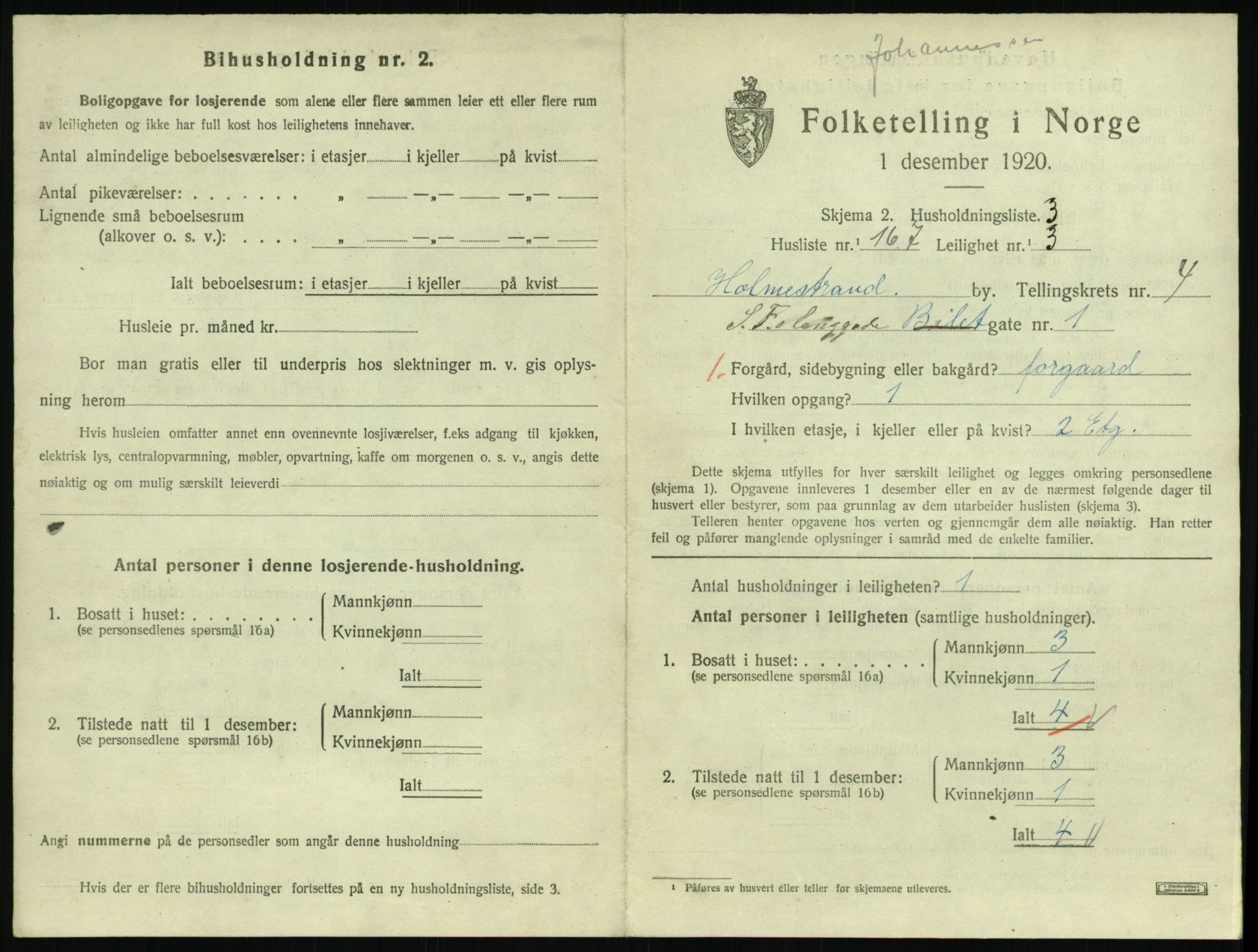 SAKO, 1920 census for Holmestrand, 1920, p. 1444