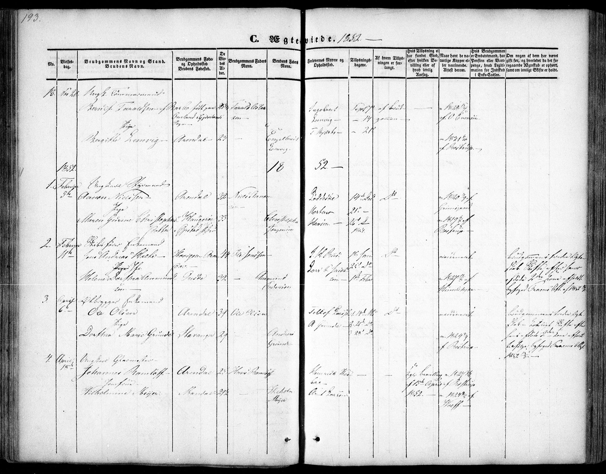 Arendal sokneprestkontor, Trefoldighet, SAK/1111-0040/F/Fa/L0005: Parish register (official) no. A 5, 1838-1854, p. 193