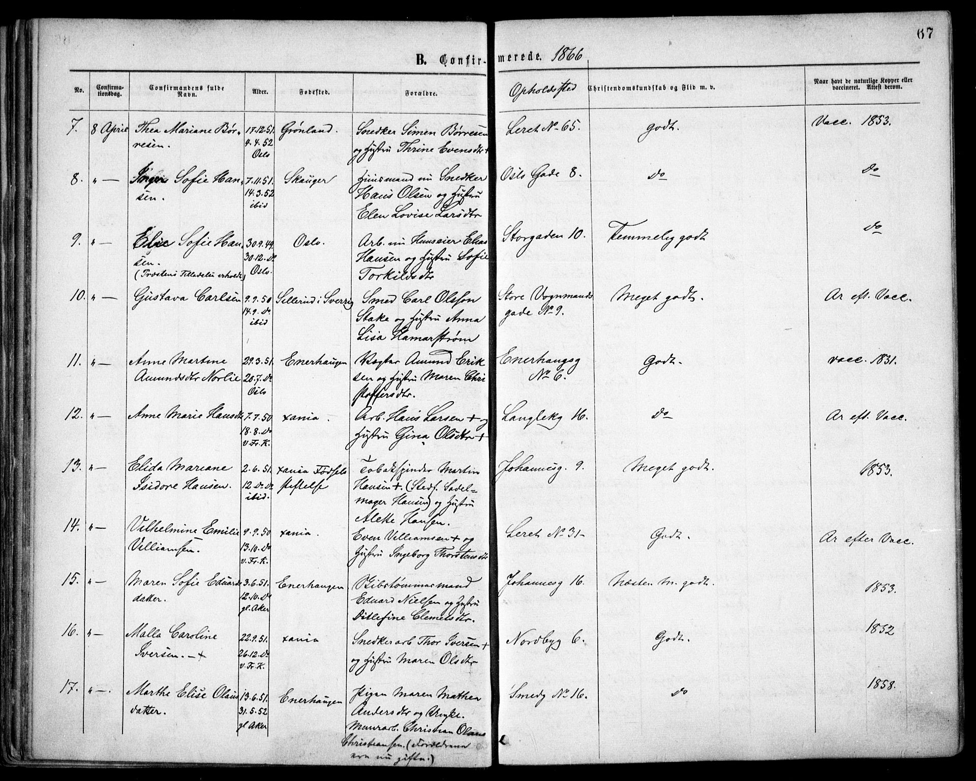 Grønland prestekontor Kirkebøker, AV/SAO-A-10848/F/Fa/L0003: Parish register (official) no. 3, 1862-1868, p. 67