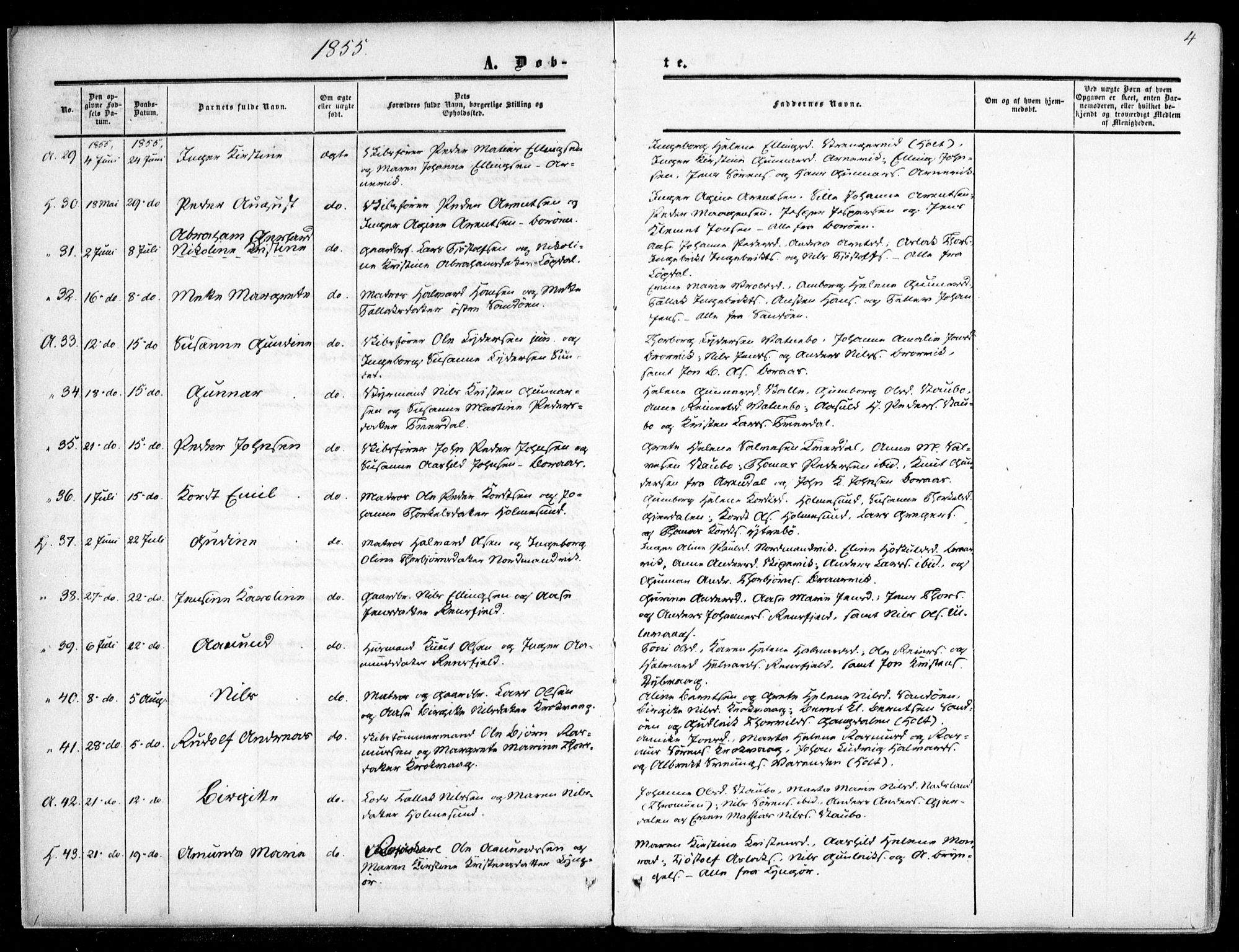 Dypvåg sokneprestkontor, SAK/1111-0007/F/Fa/Faa/L0006: Parish register (official) no. A 6, 1855-1872, p. 4