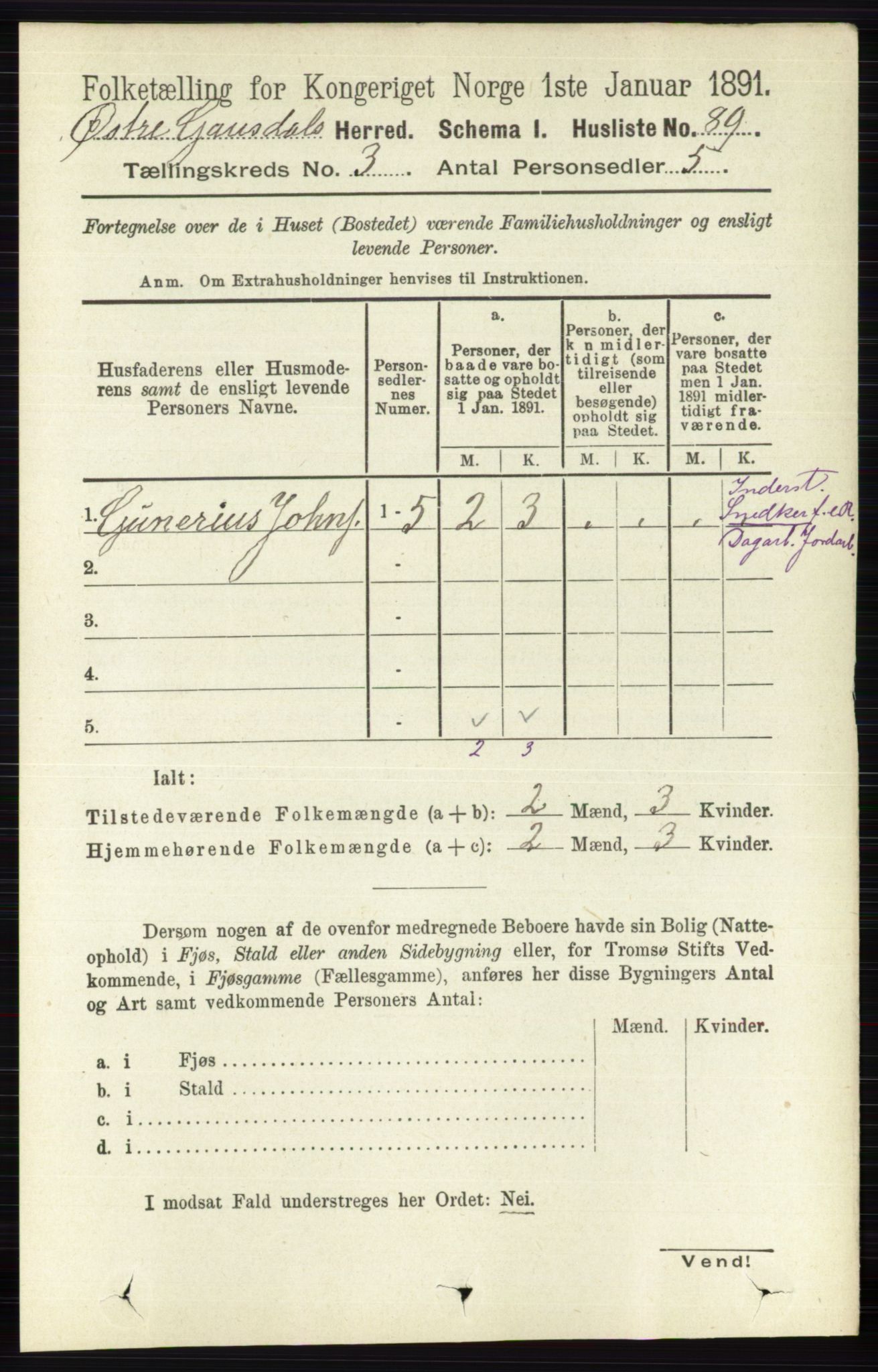 RA, 1891 census for 0522 Østre Gausdal, 1891, p. 1698