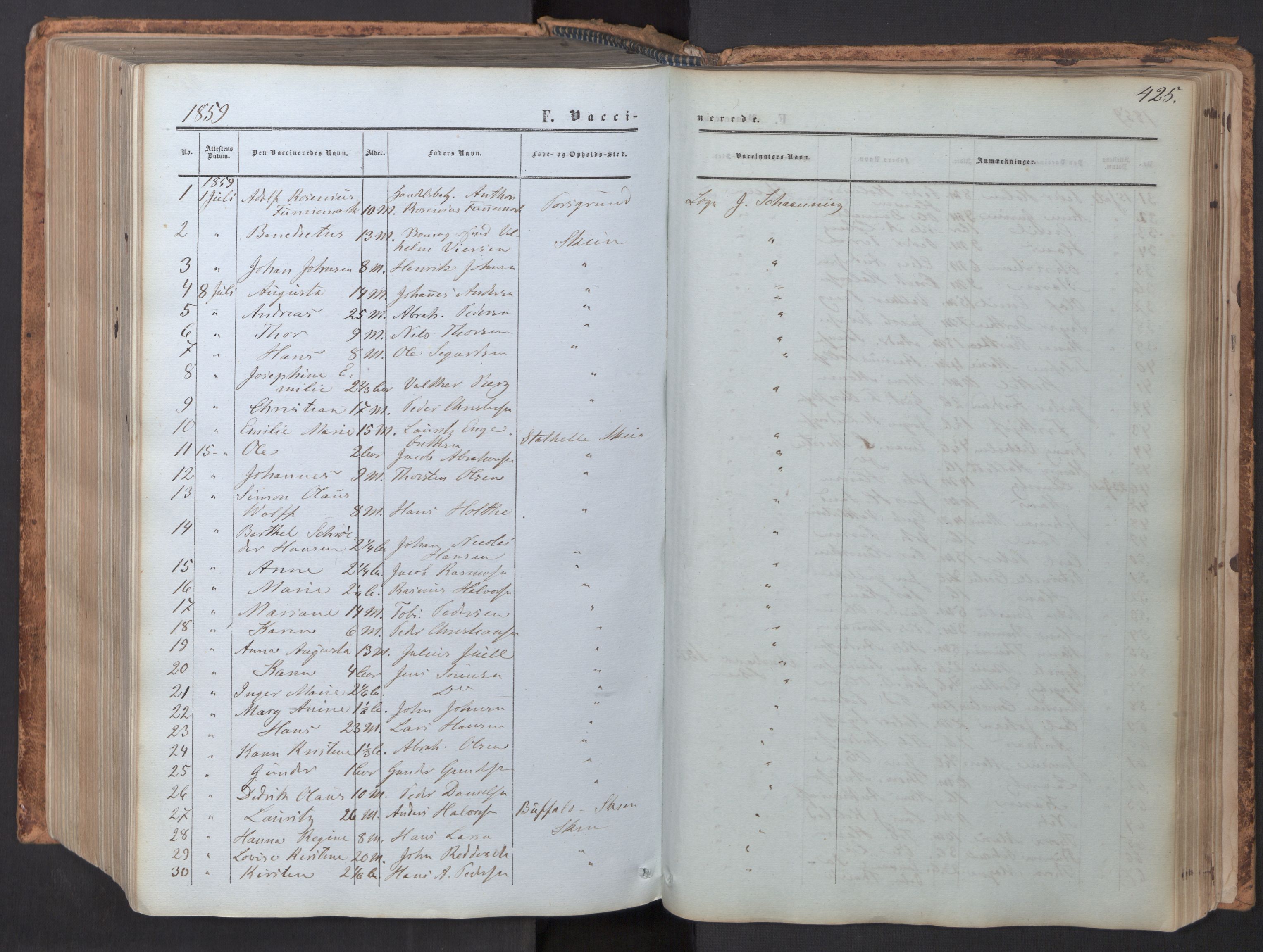 Skien kirkebøker, SAKO/A-302/F/Fa/L0007: Parish register (official) no. 7, 1856-1865, p. 425