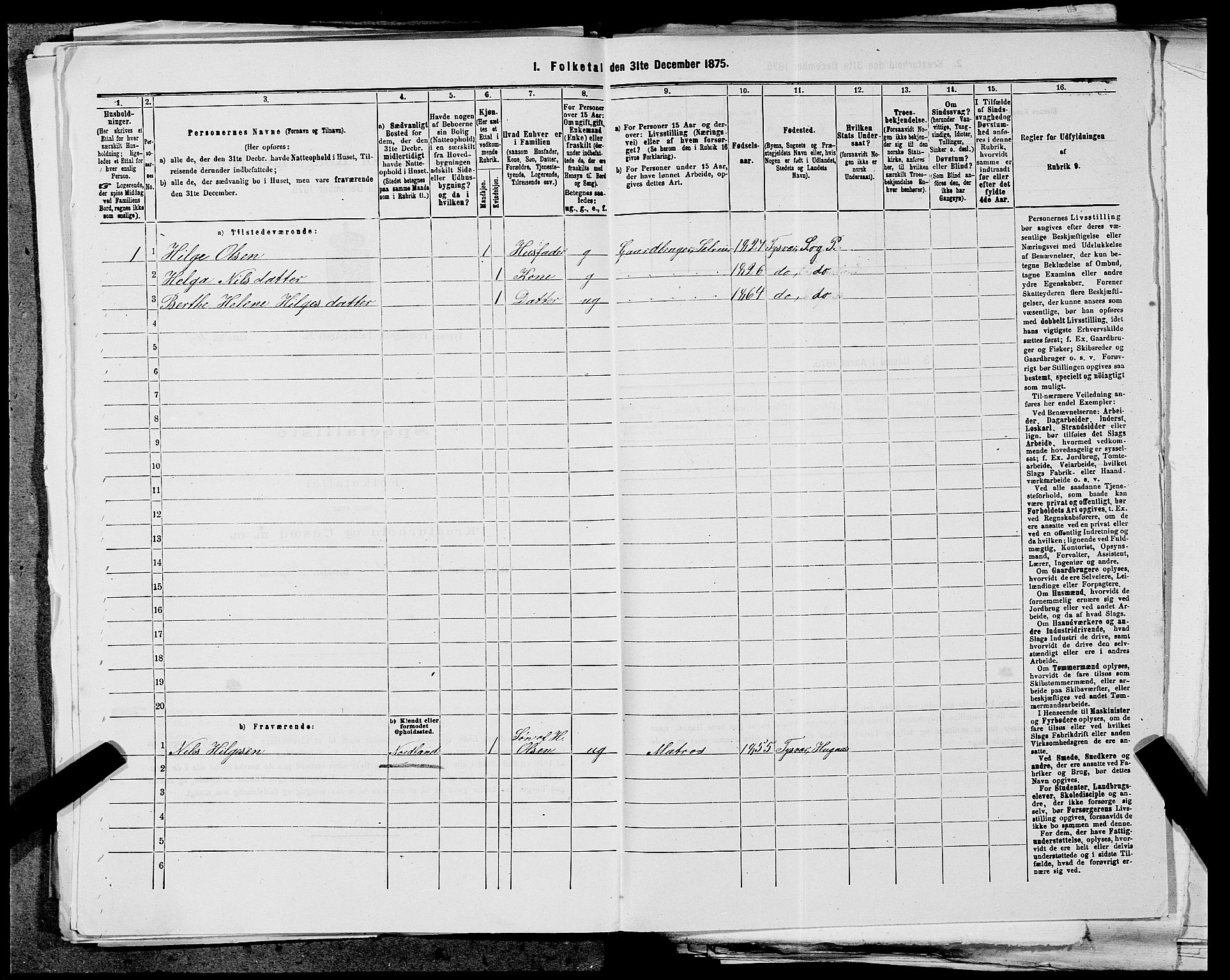 SAST, 1875 census for 1146P Tysvær, 1875, p. 260