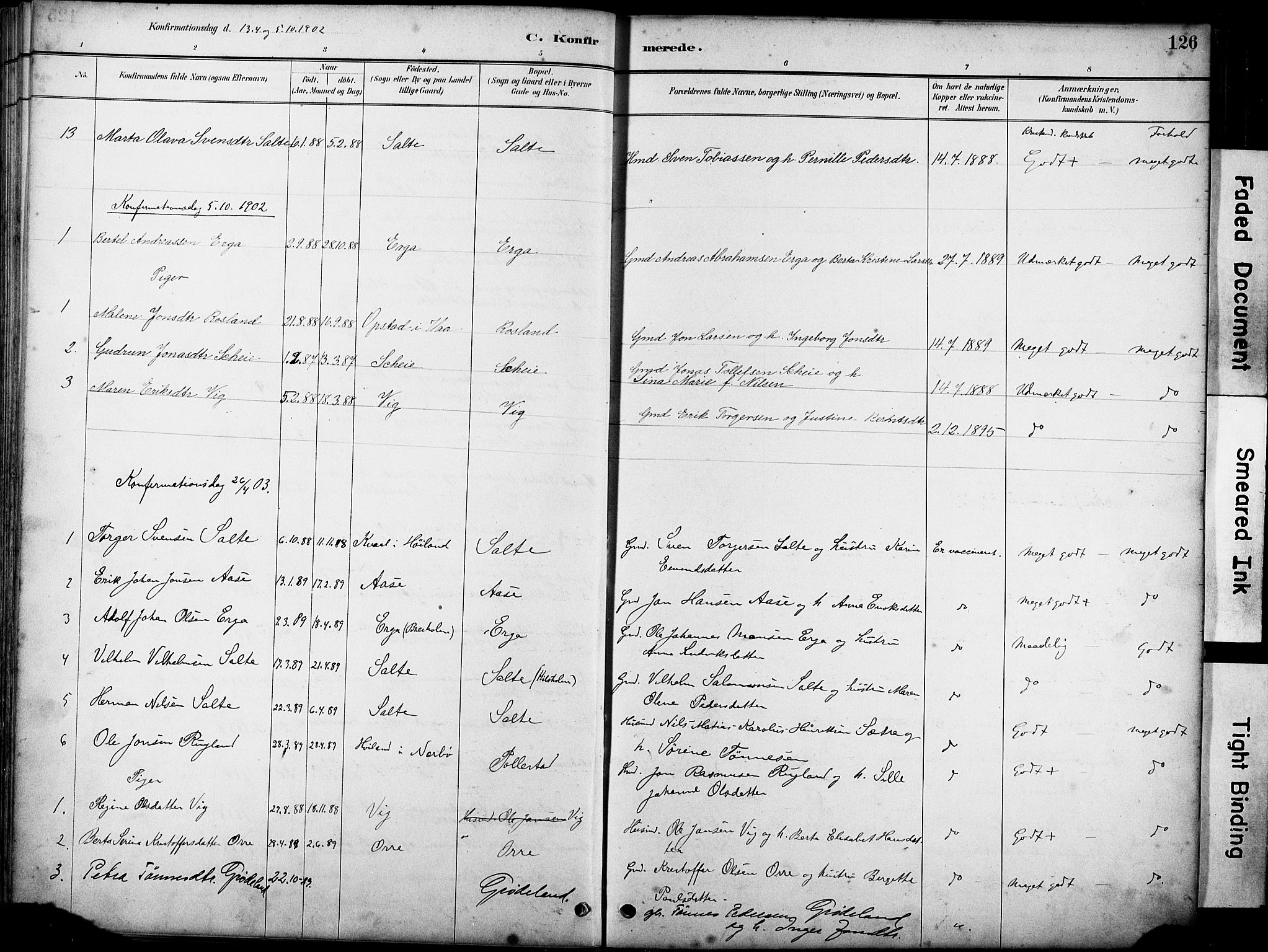 Klepp sokneprestkontor, SAST/A-101803/001/3/30BA/L0007: Parish register (official) no. A 8, 1886-1912, p. 126