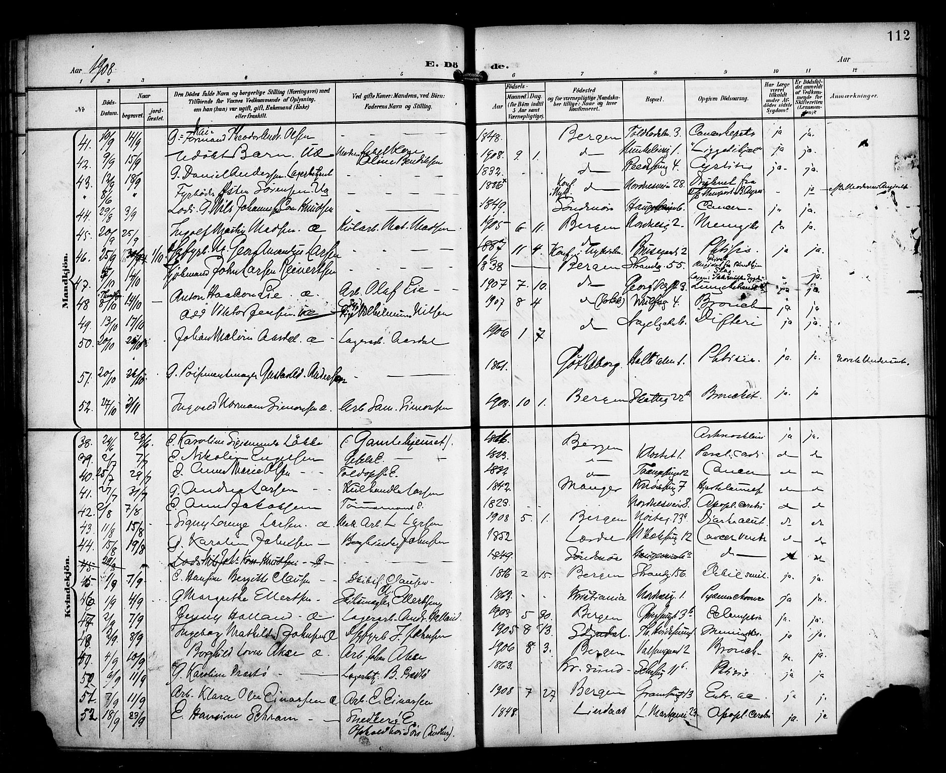 Nykirken Sokneprestembete, AV/SAB-A-77101/H/Haa/L0045: Parish register (official) no. E 5, 1899-1917, p. 112