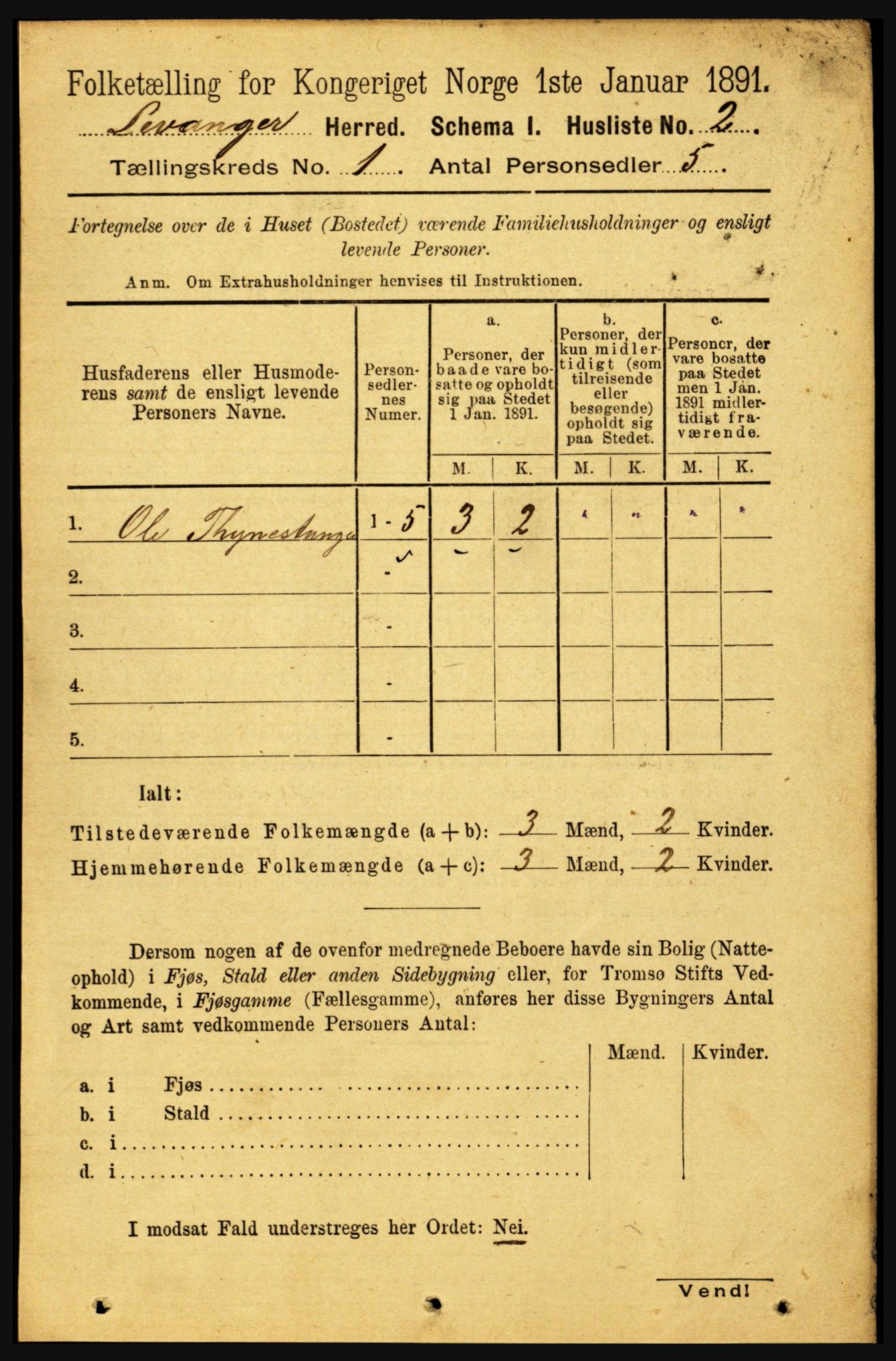 RA, 1891 census for 1720 Levanger, 1891, p. 22