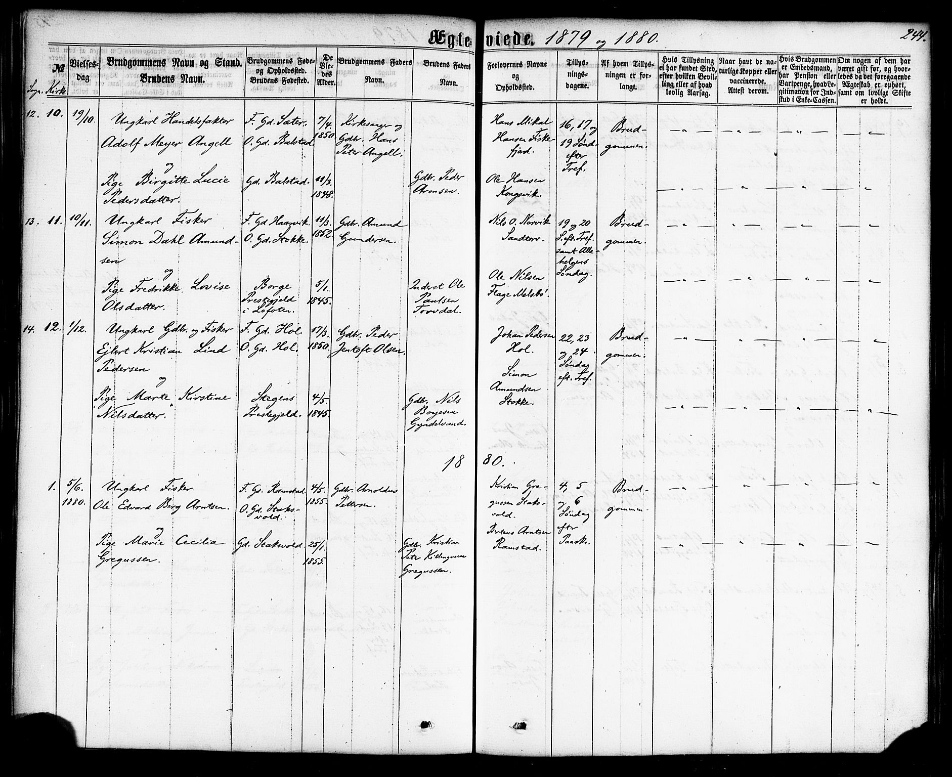 Ministerialprotokoller, klokkerbøker og fødselsregistre - Nordland, AV/SAT-A-1459/865/L0923: Parish register (official) no. 865A01, 1864-1884, p. 244