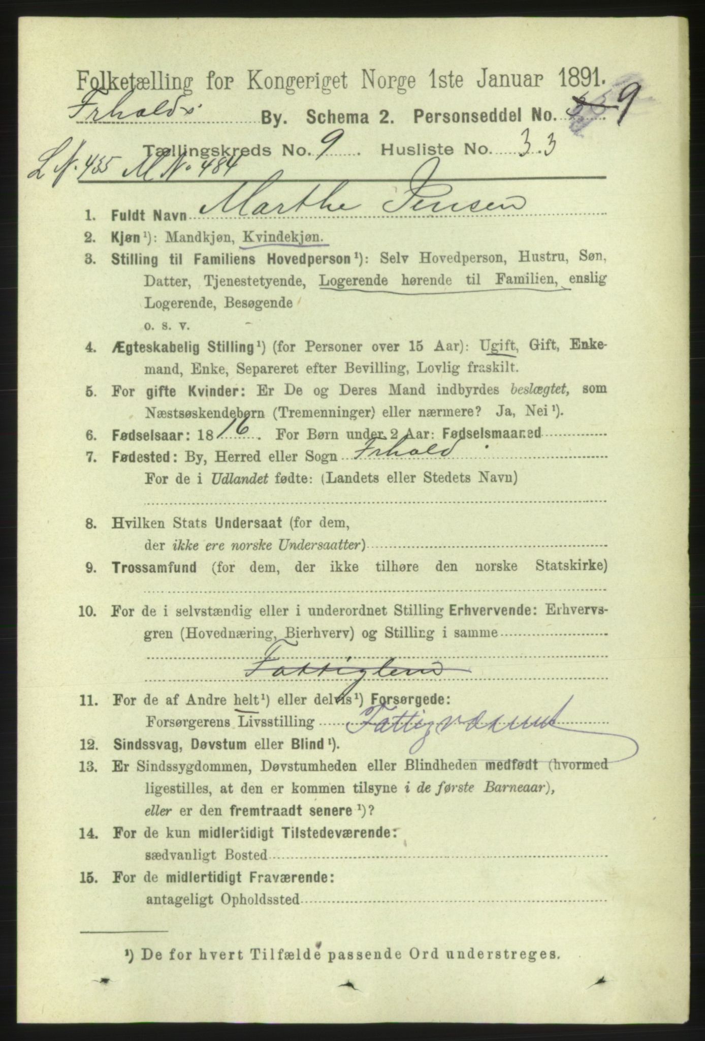RA, 1891 census for 0101 Fredrikshald, 1891, p. 6379