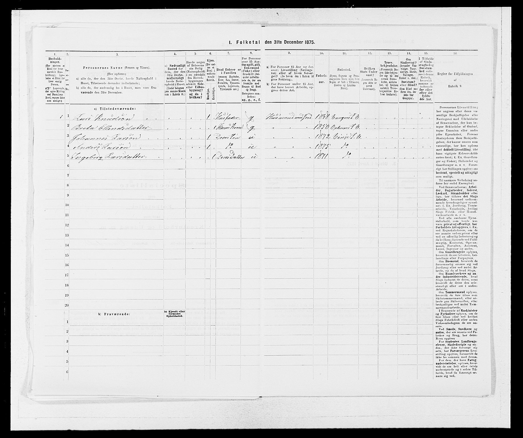 SAB, 1875 census for 1236P Vossestrand, 1875, p. 382