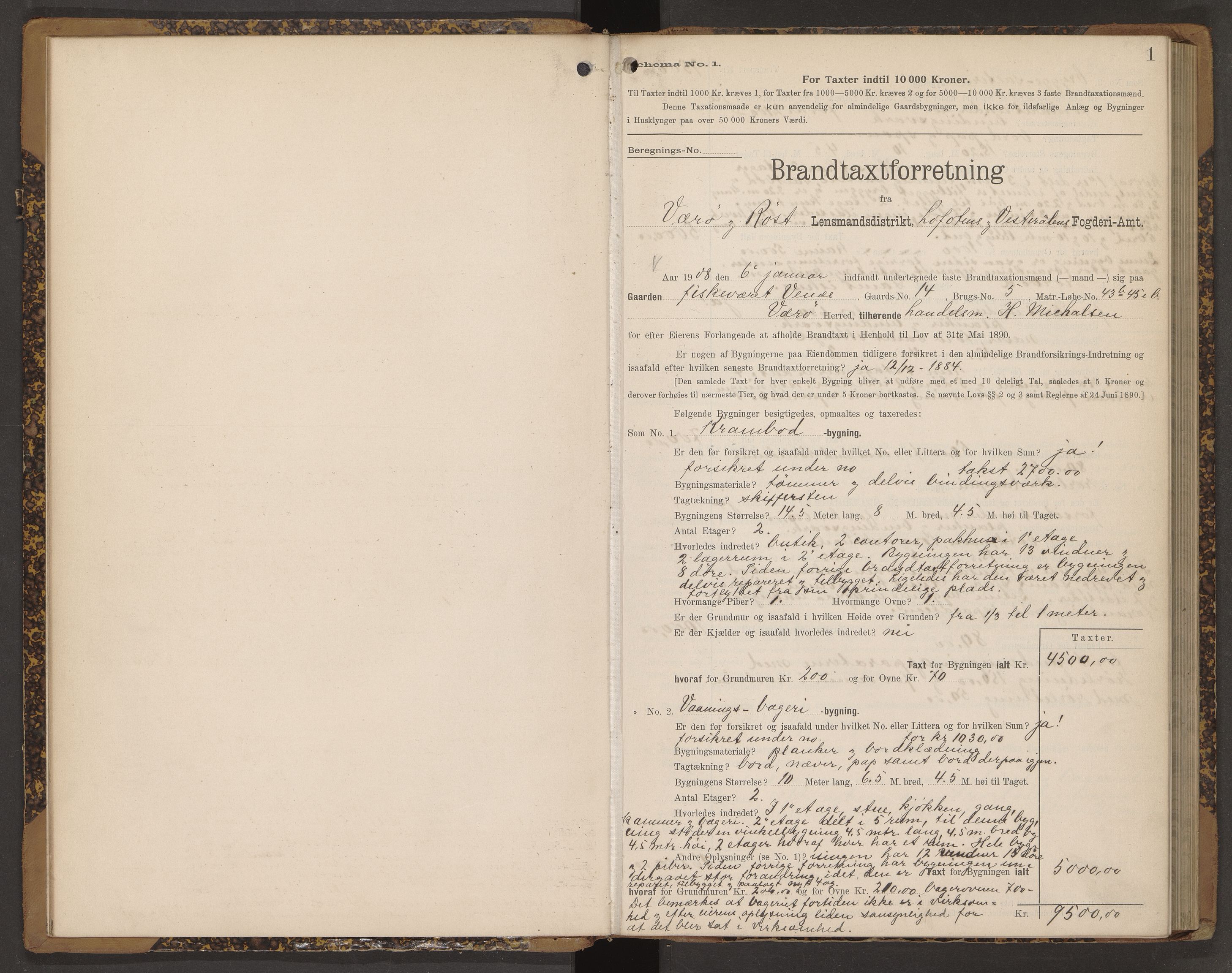 Norges Brannkasse Værøy og Røst, AV/SAT-A-5586/Fb/L0002: Branntakstprotokoll, 1908-1914