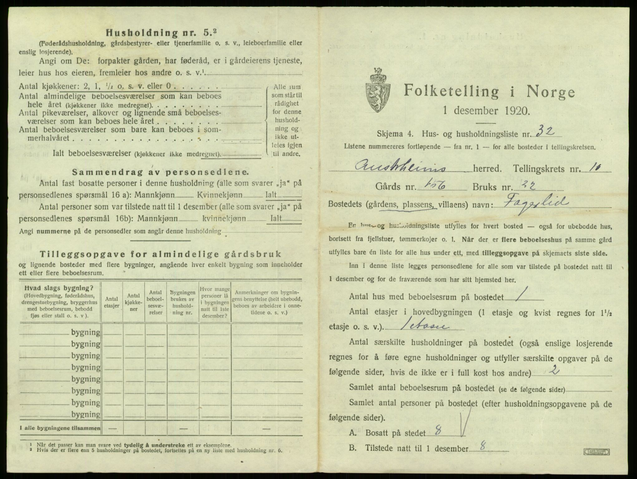 SAB, 1920 census for Austrheim, 1920, p. 526