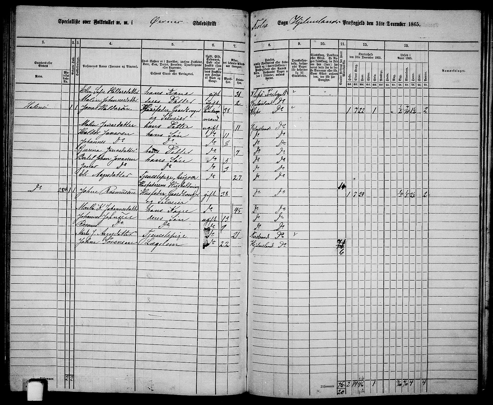 RA, 1865 census for Hjelmeland, 1865, p. 138