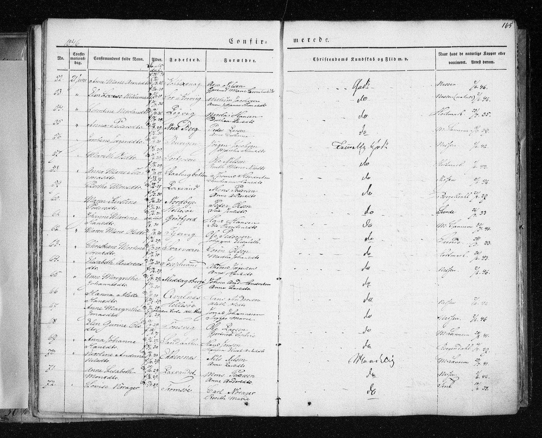 Tromsø sokneprestkontor/stiftsprosti/domprosti, AV/SATØ-S-1343/G/Ga/L0009kirke: Parish register (official) no. 9, 1837-1847, p. 165