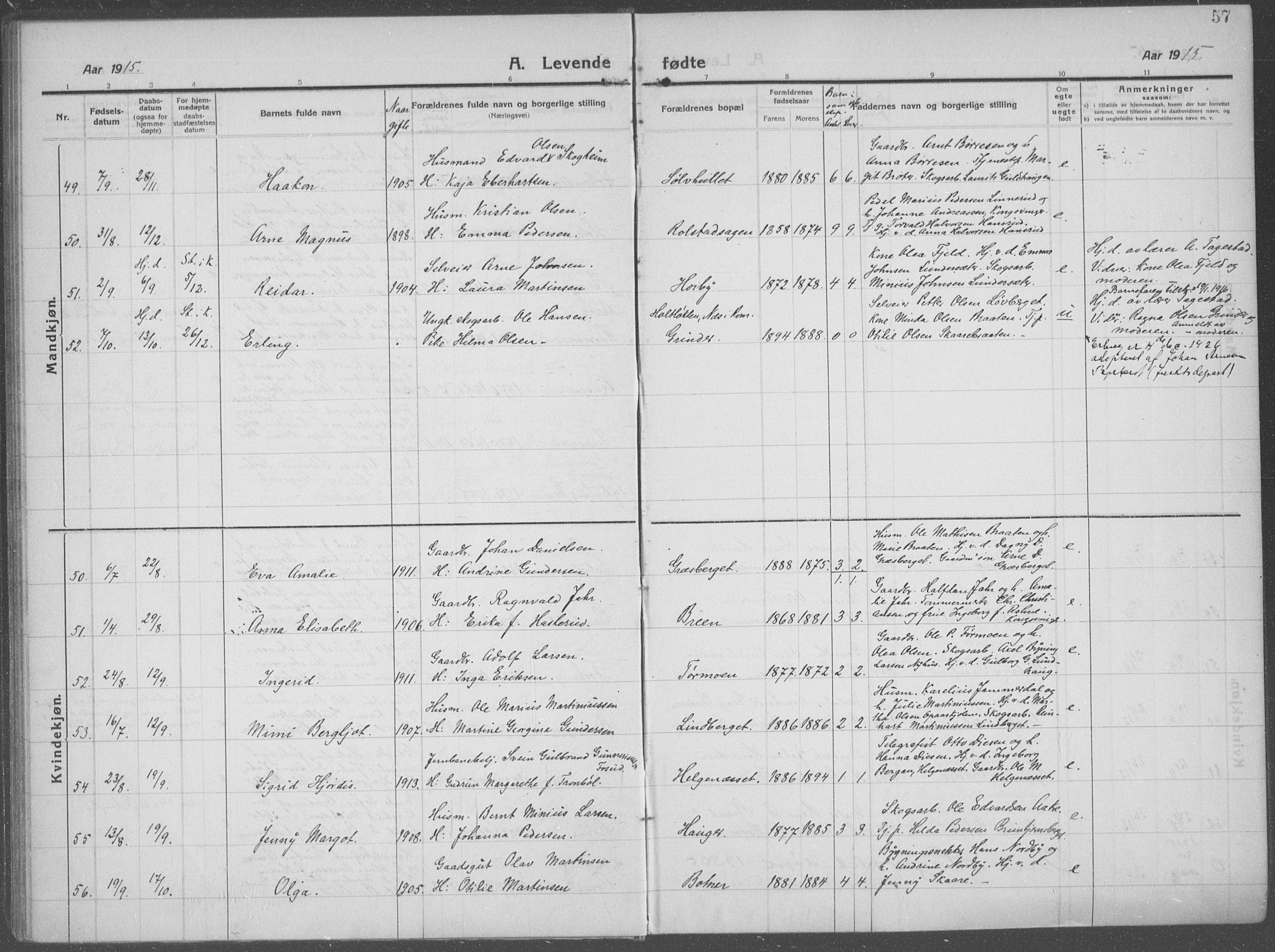 Brandval prestekontor, AV/SAH-PREST-034/H/Ha/Haa/L0004: Parish register (official) no. 4, 1910-1924, p. 57