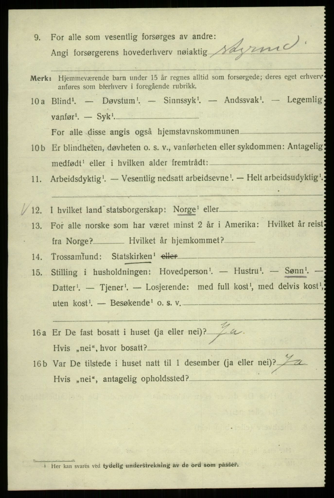 SAB, 1920 census for Bergen, 1920, p. 94718