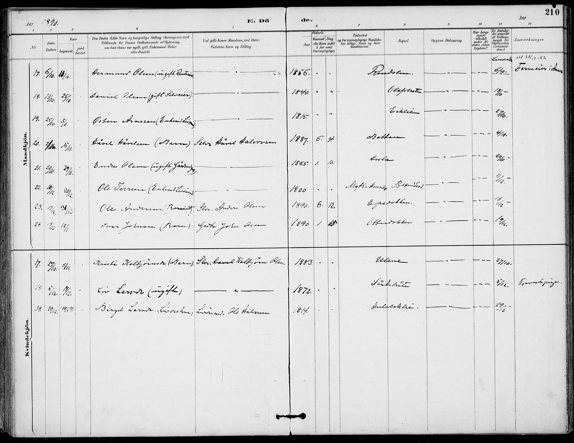 Gol kirkebøker, AV/SAKO-A-226/F/Fa/L0005: Parish register (official) no. I 5, 1887-1900, p. 210