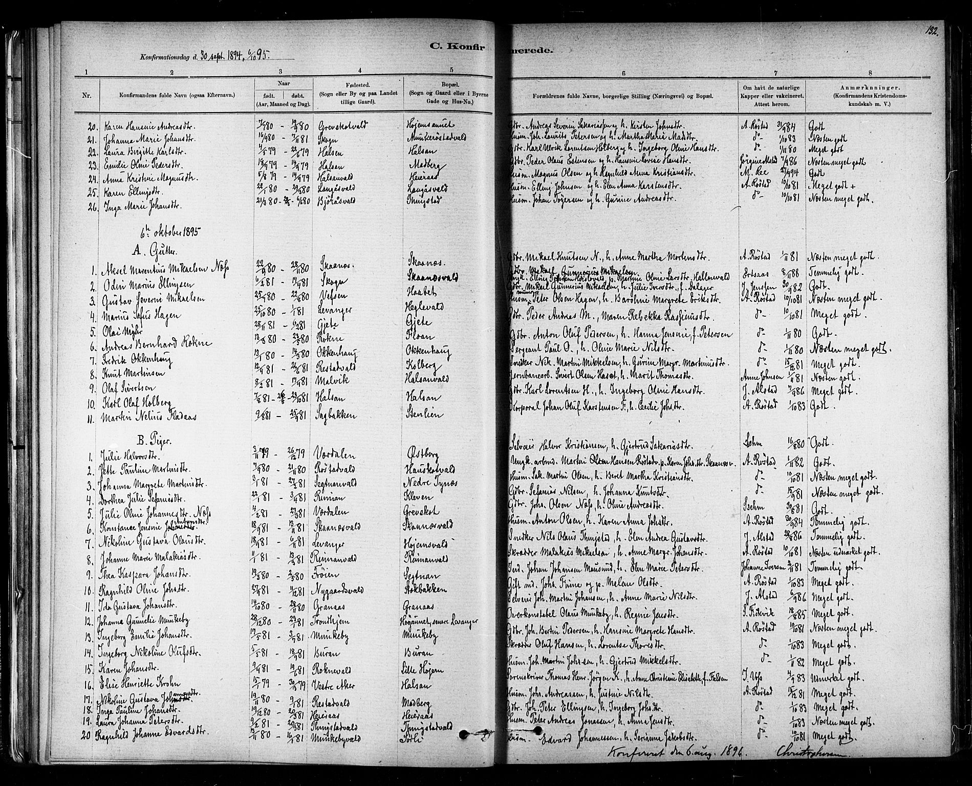 Ministerialprotokoller, klokkerbøker og fødselsregistre - Nord-Trøndelag, SAT/A-1458/721/L0208: Parish register (copy) no. 721C01, 1880-1917, p. 132