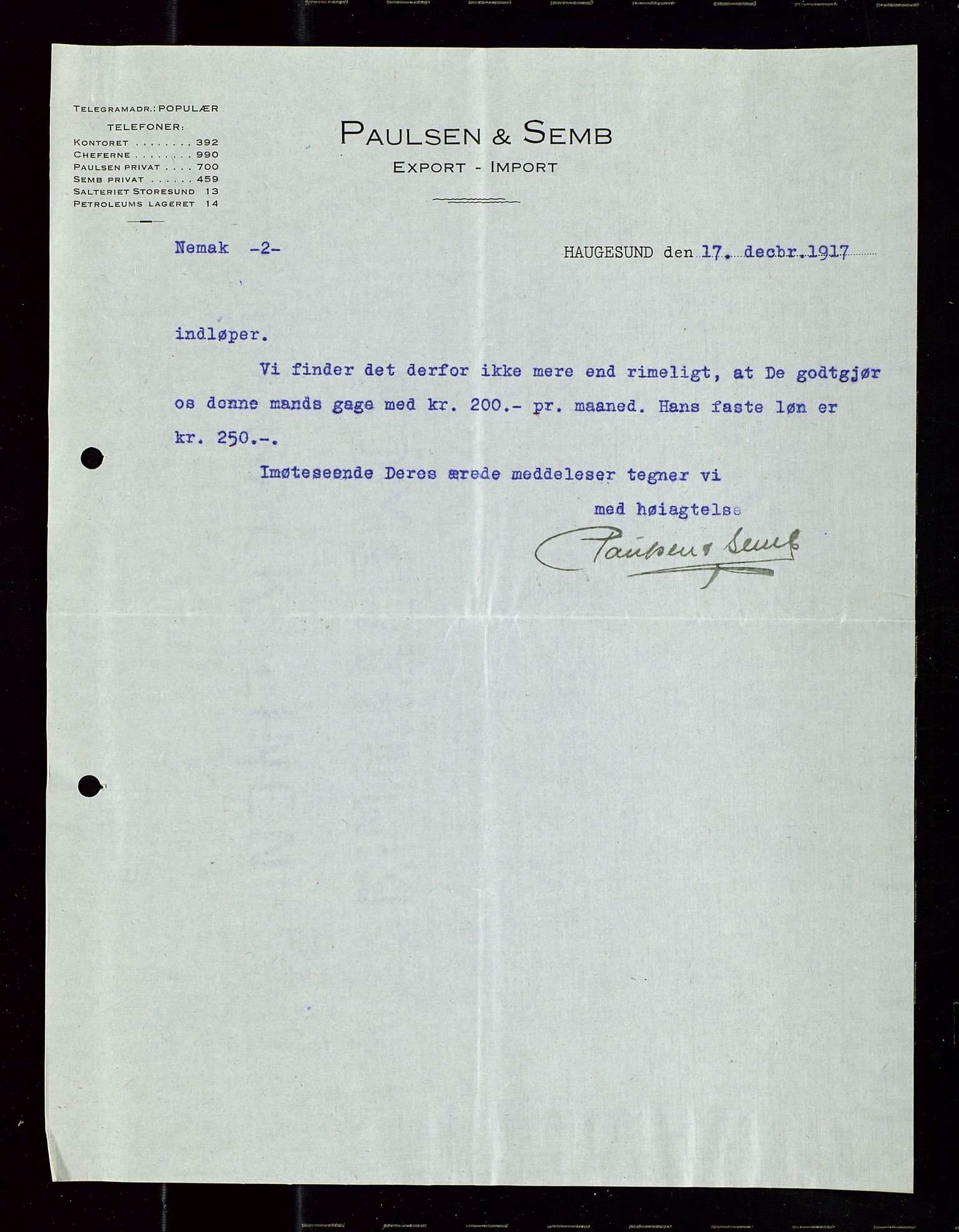 Pa 1521 - A/S Norske Shell, SAST/A-101915/E/Ea/Eaa/L0020: Sjefskorrespondanse, 1917, p. 129