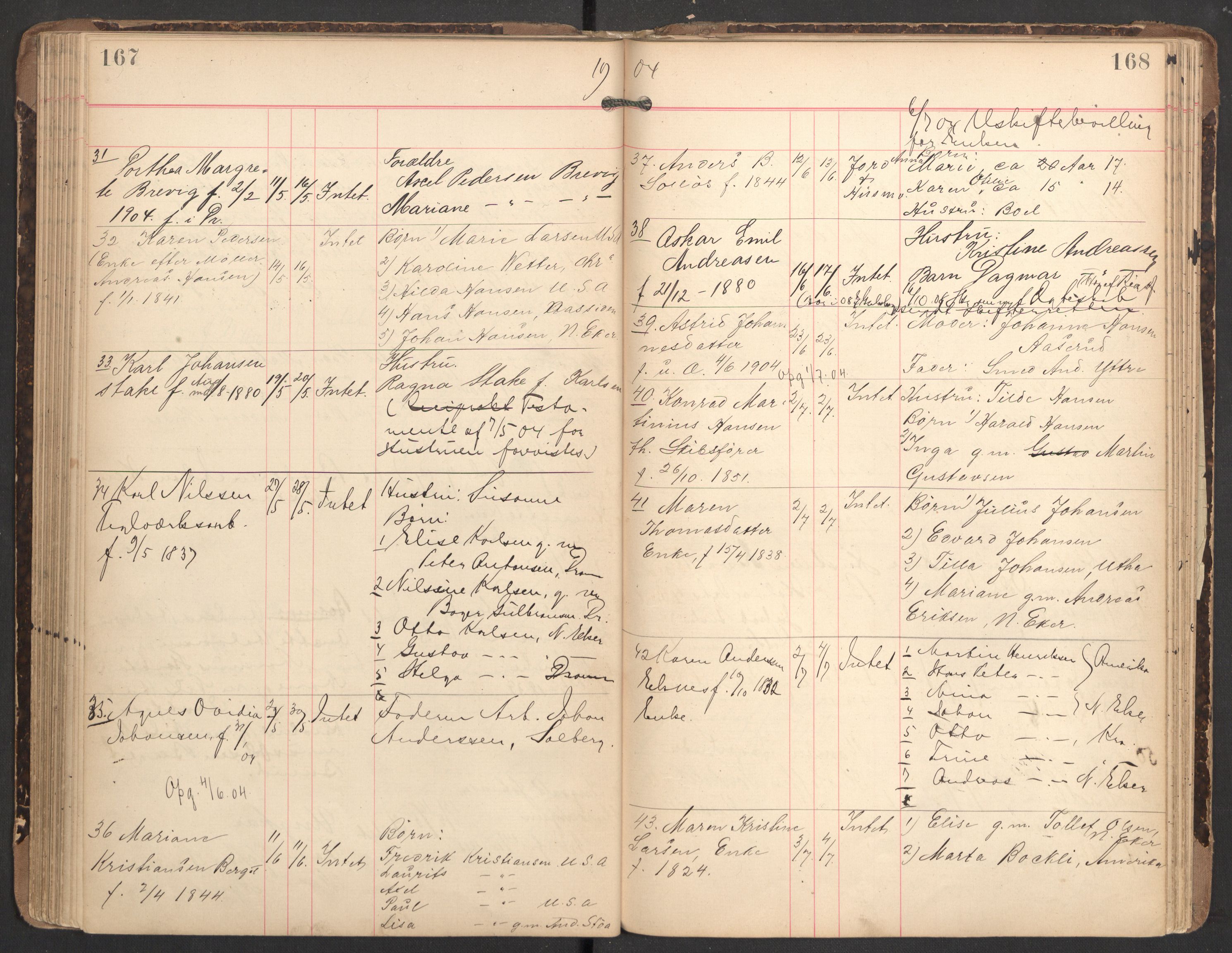 Nedre Eiker lensmannskontor, AV/SAKO-A-530/H/Ha/L0001: Dødsfallsprotokoll, 1887-1915, p. 167-168