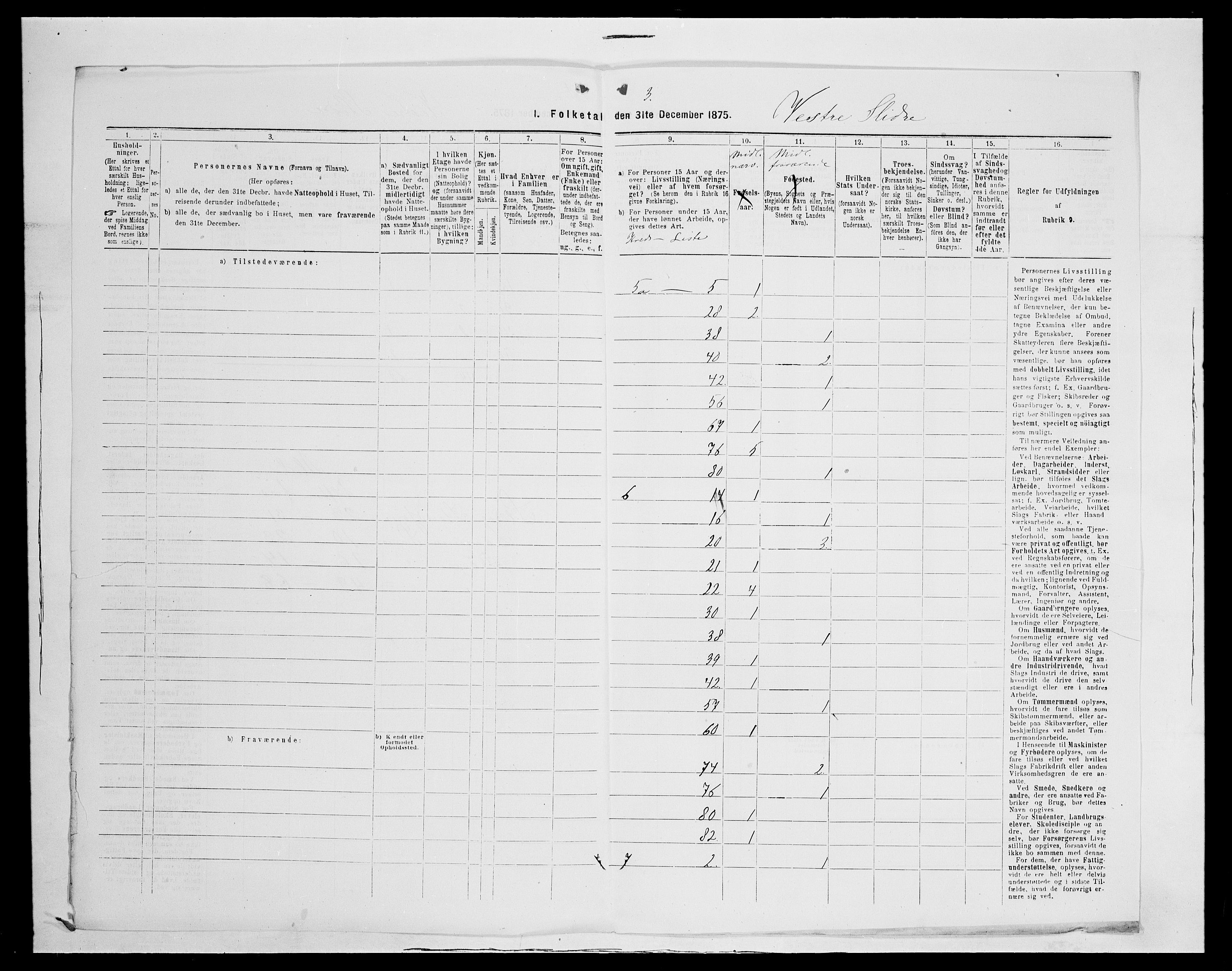 SAH, 1875 census for 0543P Vestre Slidre, 1875, p. 12