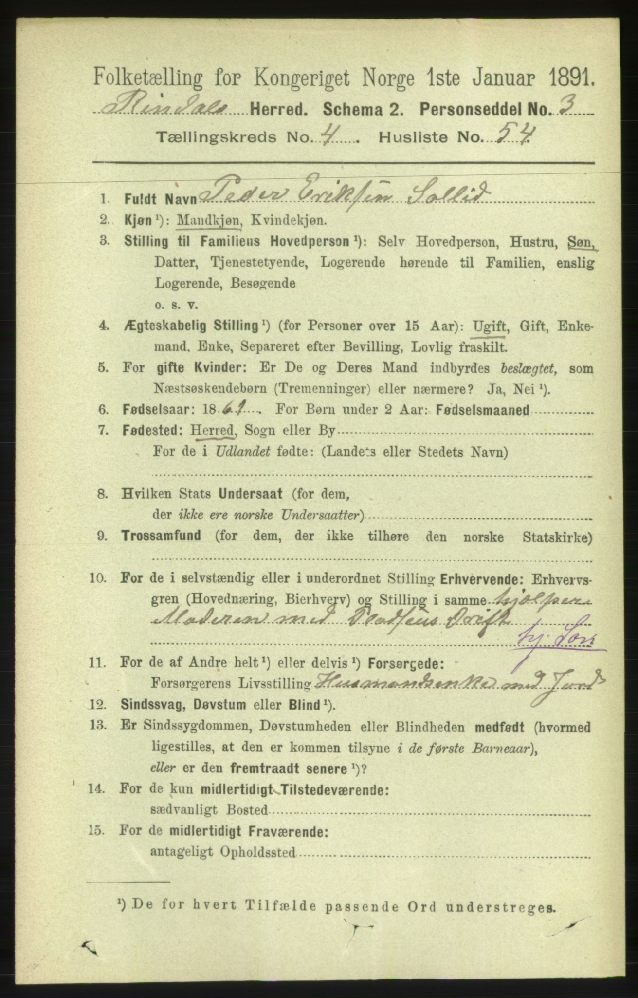 RA, 1891 census for 1567 Rindal, 1891, p. 1556