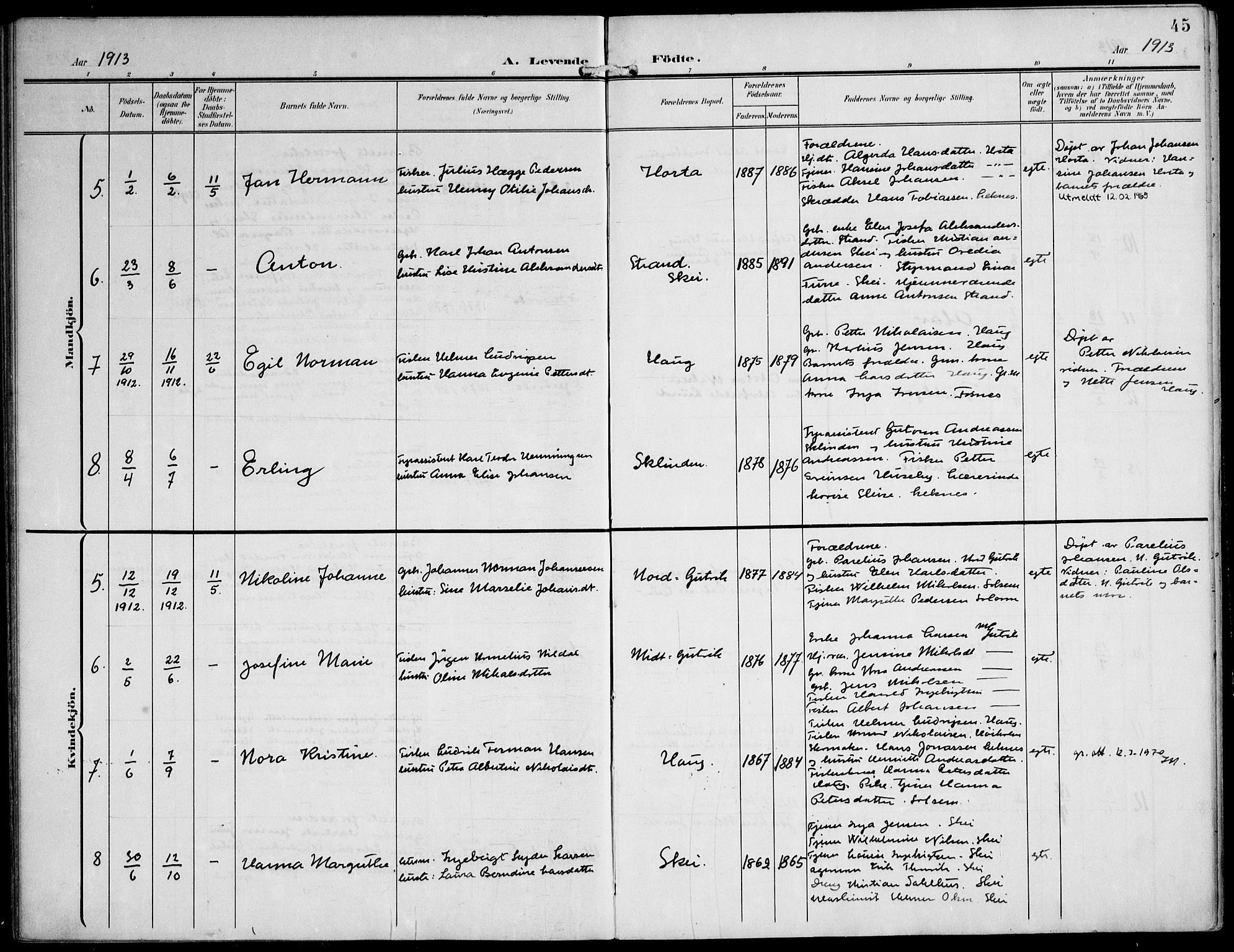 Ministerialprotokoller, klokkerbøker og fødselsregistre - Nord-Trøndelag, SAT/A-1458/788/L0698: Parish register (official) no. 788A05, 1902-1921, p. 45