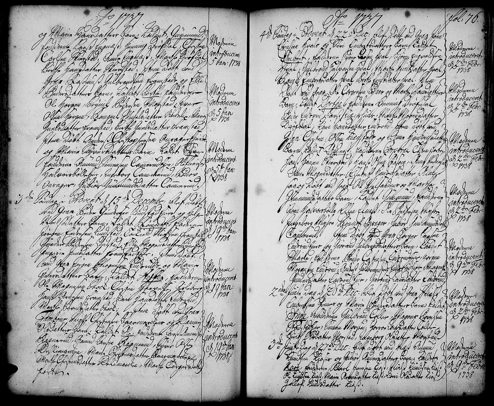 Gran prestekontor, SAH/PREST-112/H/Ha/Haa/L0002: Parish register (official) no. 2, 1732-1744, p. 76