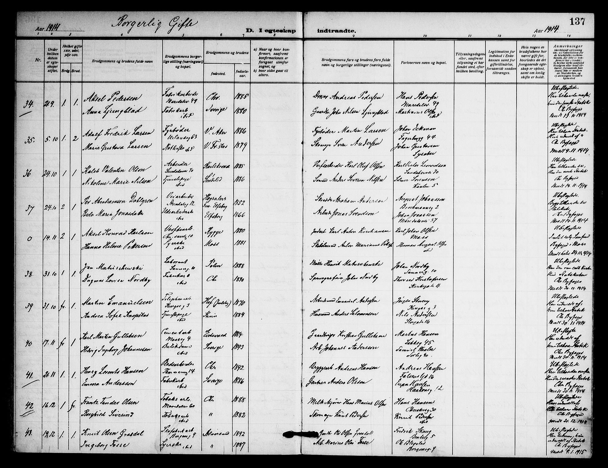 Sagene prestekontor Kirkebøker, AV/SAO-A-10796/F/L0009: Parish register (official) no. 9, 1911-1920, p. 137