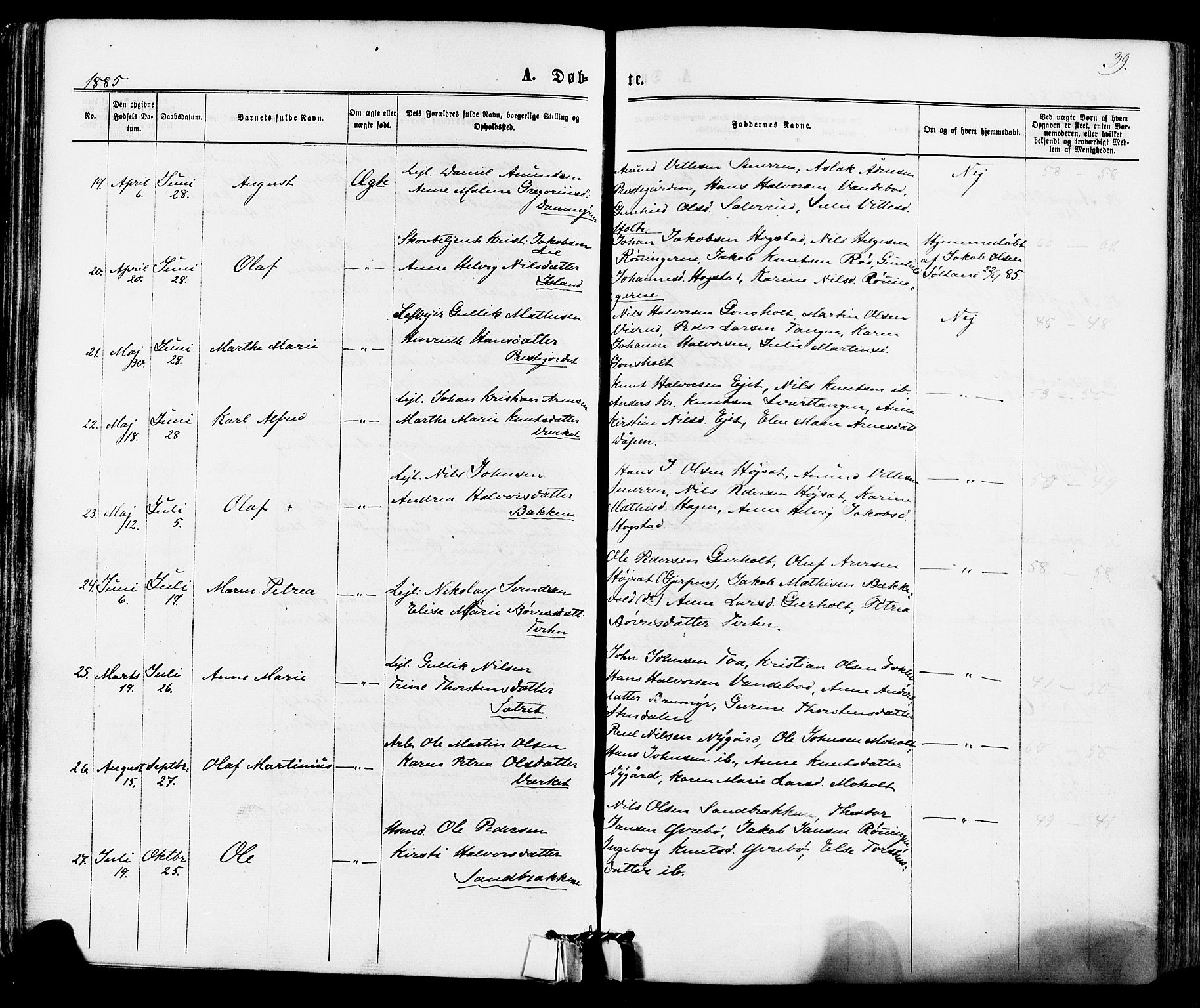 Siljan kirkebøker, AV/SAKO-A-300/F/Fa/L0002: Parish register (official) no. 2, 1870-1895, p. 39