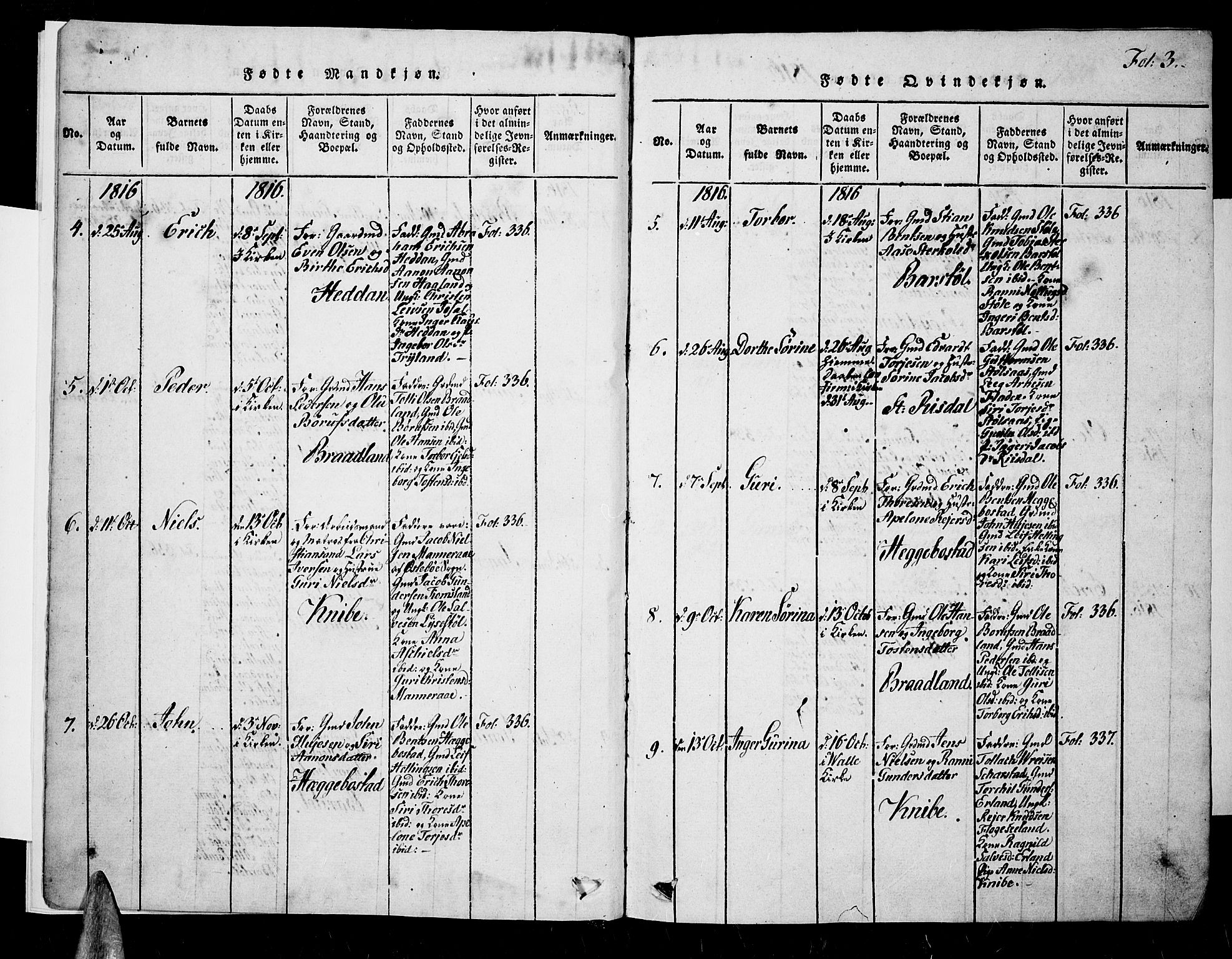 Nord-Audnedal sokneprestkontor, AV/SAK-1111-0032/F/Fa/Fab/L0001: Parish register (official) no. A 1, 1816-1858, p. 3