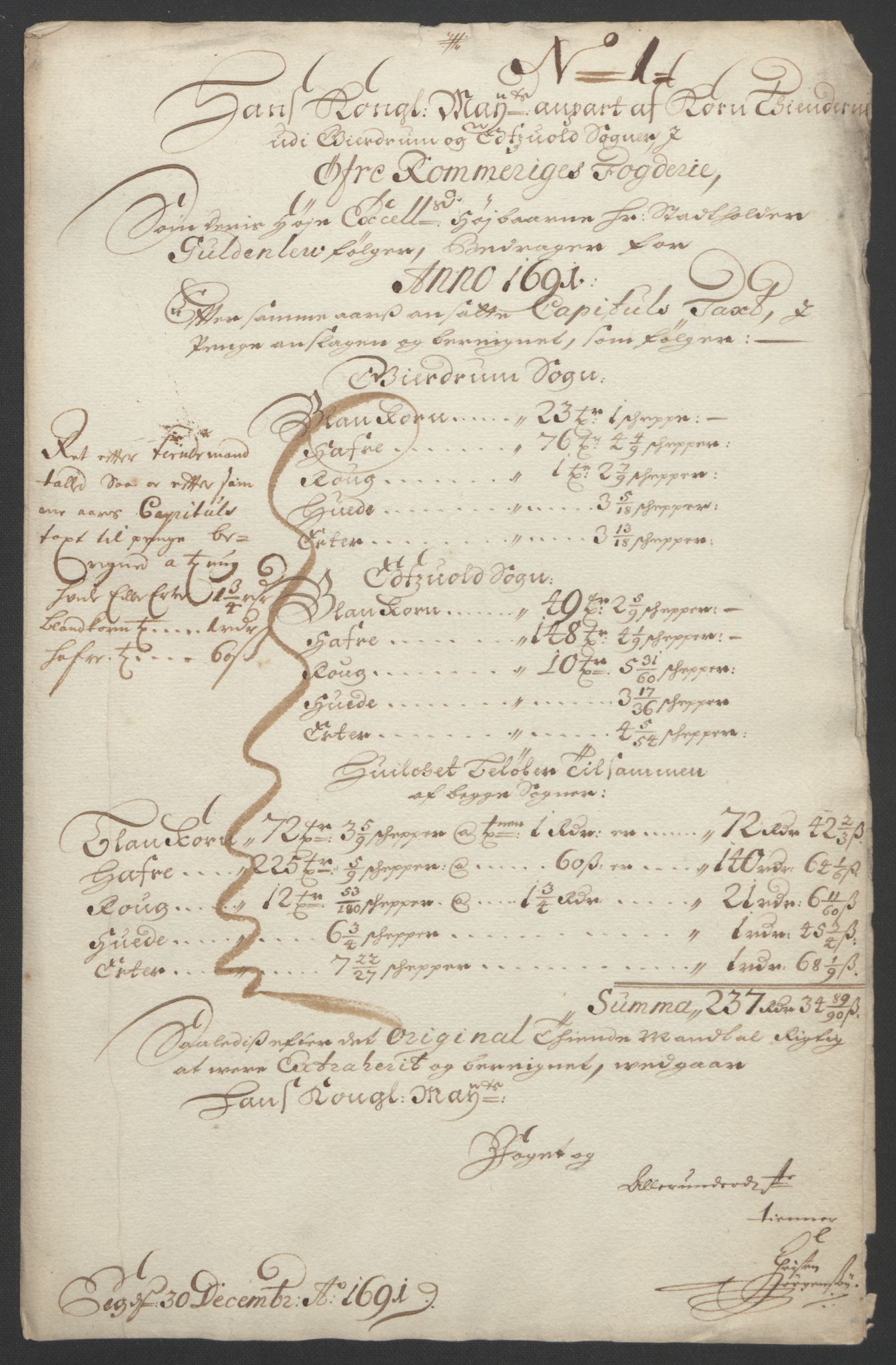 Rentekammeret inntil 1814, Reviderte regnskaper, Fogderegnskap, RA/EA-4092/R12/L0703: Fogderegnskap Øvre Romerike, 1691, p. 9