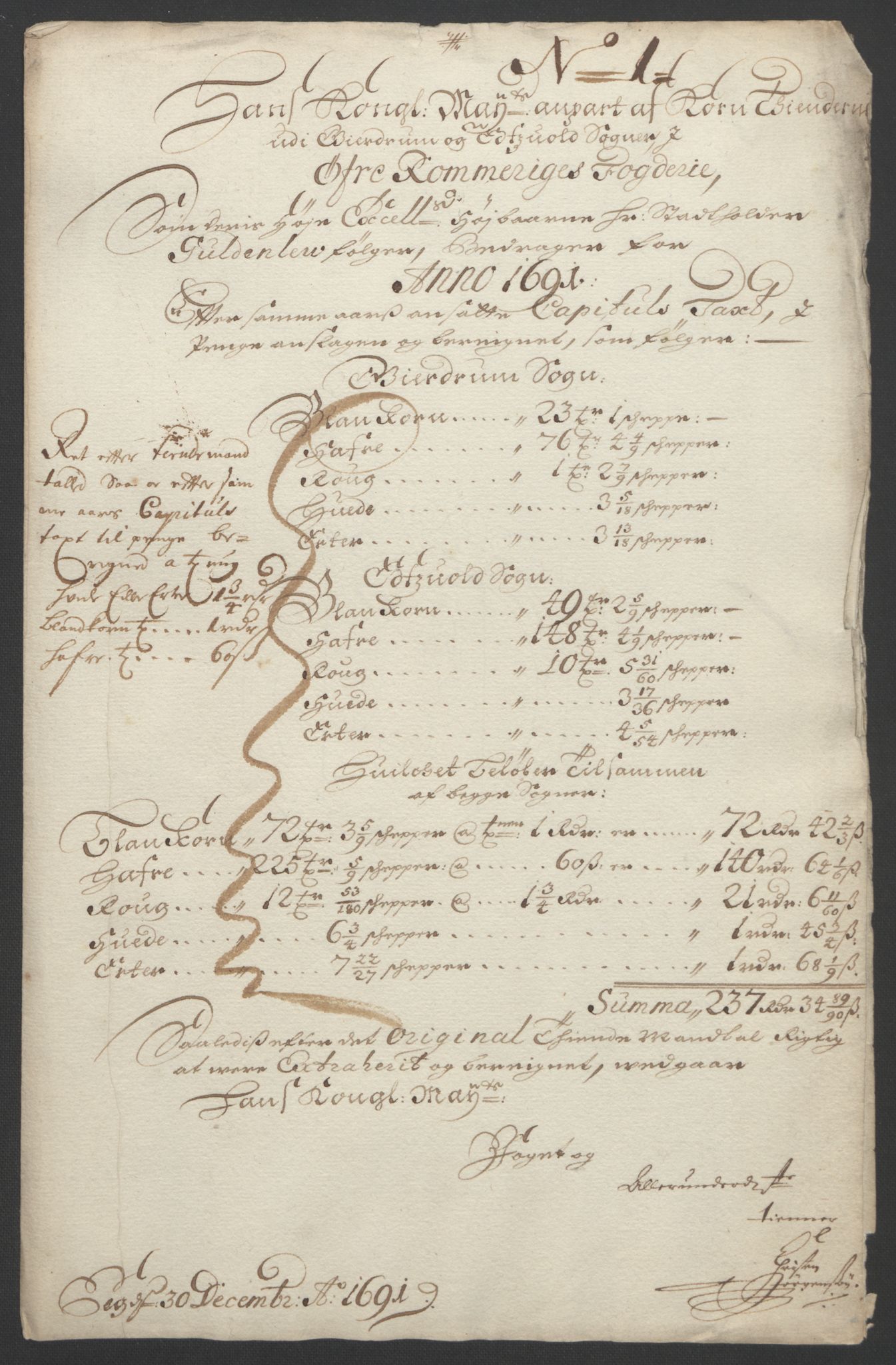 Rentekammeret inntil 1814, Reviderte regnskaper, Fogderegnskap, AV/RA-EA-4092/R12/L0703: Fogderegnskap Øvre Romerike, 1691, p. 9