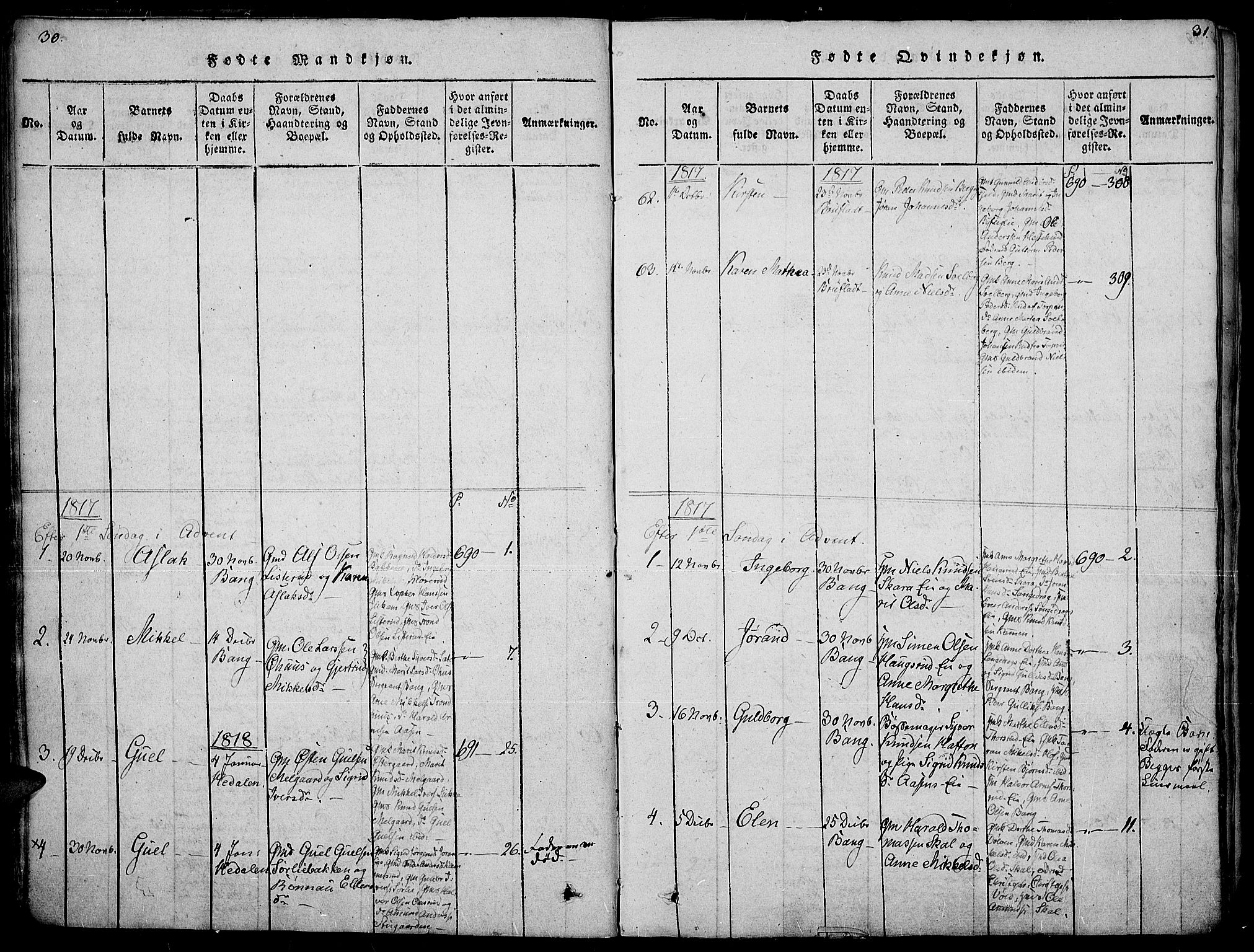 Sør-Aurdal prestekontor, SAH/PREST-128/H/Ha/Haa/L0002: Parish register (official) no. 2, 1815-1840, p. 30-31