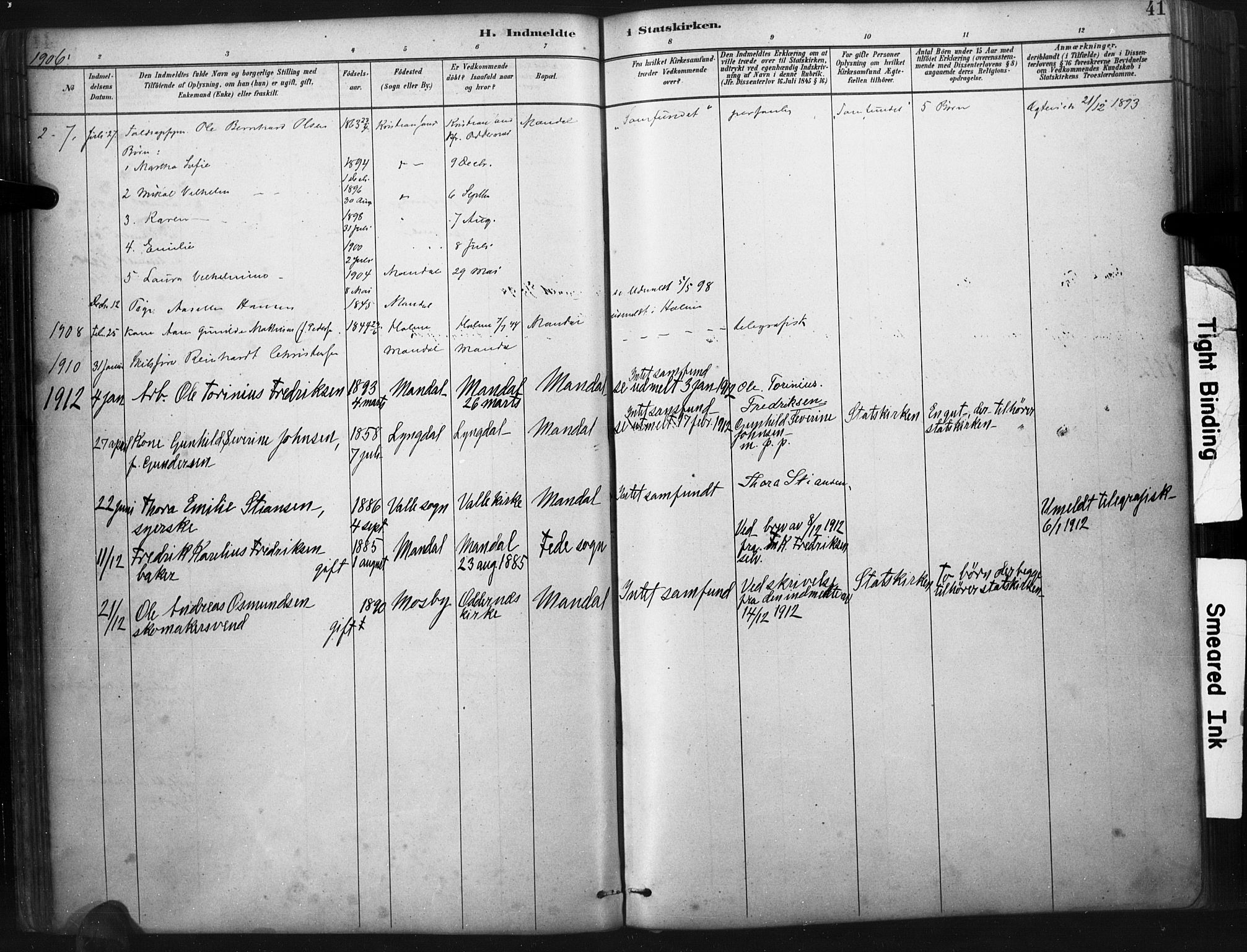 Mandal sokneprestkontor, SAK/1111-0030/F/Fa/Faa/L0017: Parish register (official) no. A 17, 1880-1926, p. 41