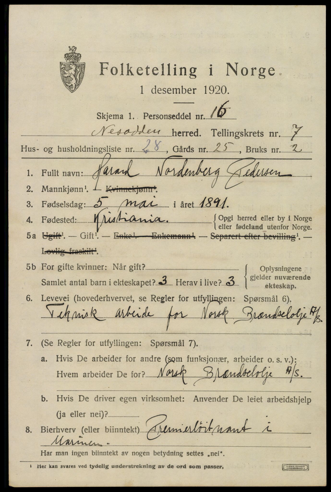 SAO, 1920 census for Nesodden, 1920, p. 5971