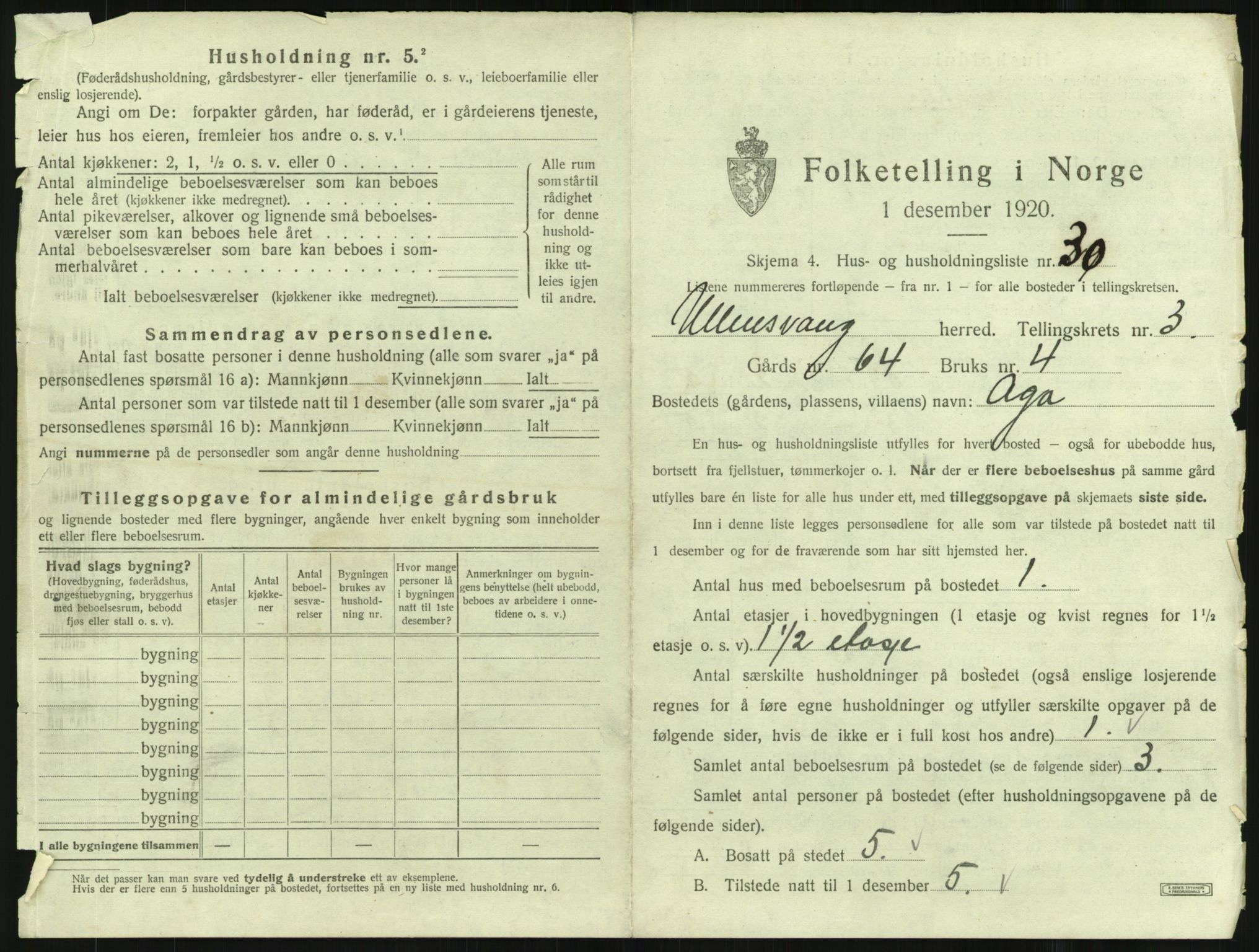 SAB, 1920 census for Ullensvang, 1920, p. 266