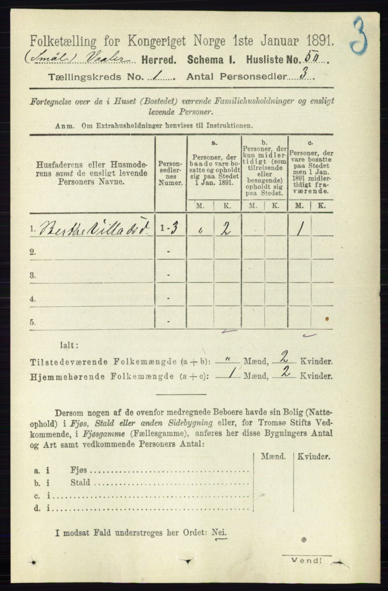 RA, 1891 census for 0137 Våler, 1891, p. 71