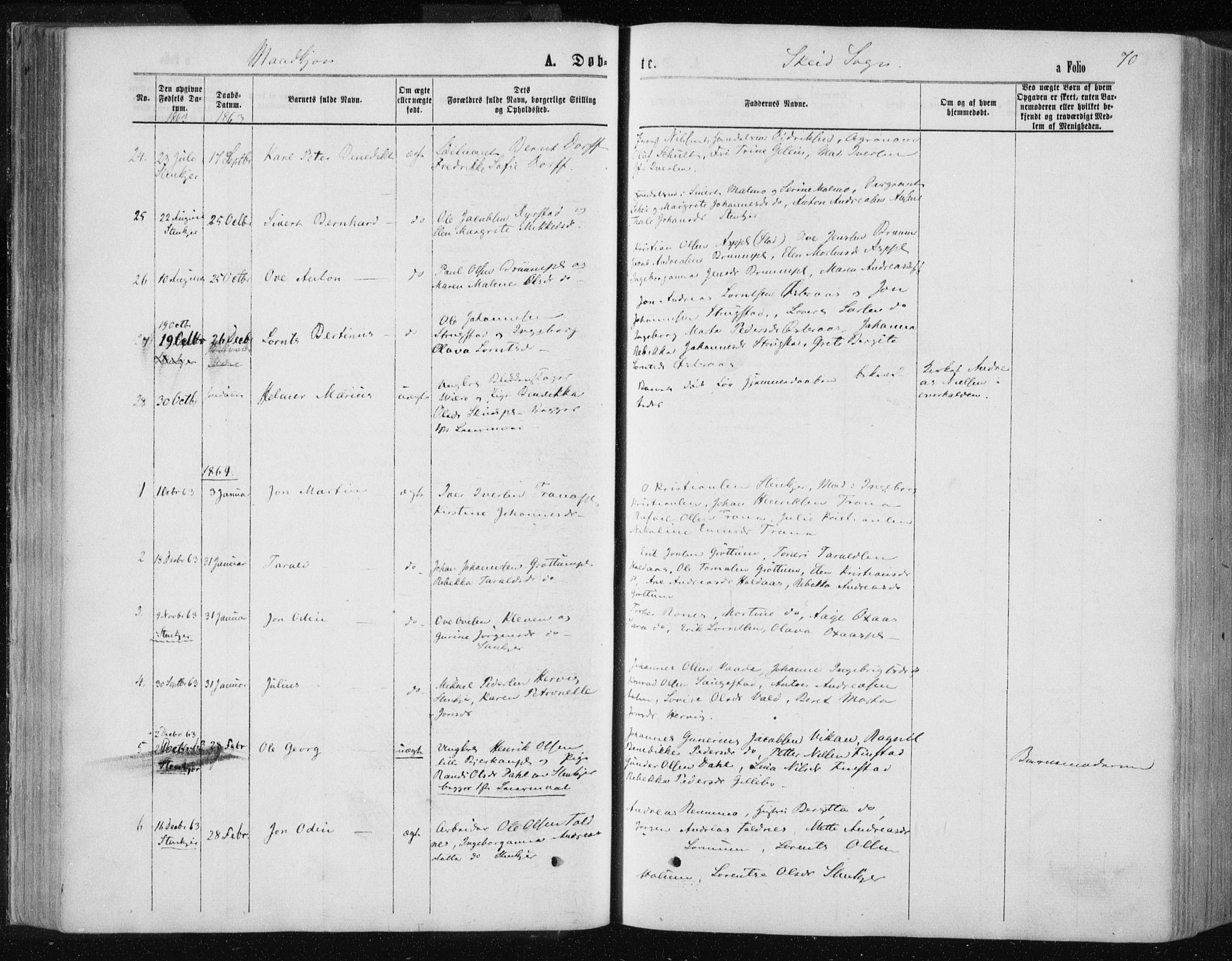 Ministerialprotokoller, klokkerbøker og fødselsregistre - Nord-Trøndelag, SAT/A-1458/735/L0345: Parish register (official) no. 735A08 /2, 1863-1872, p. 70