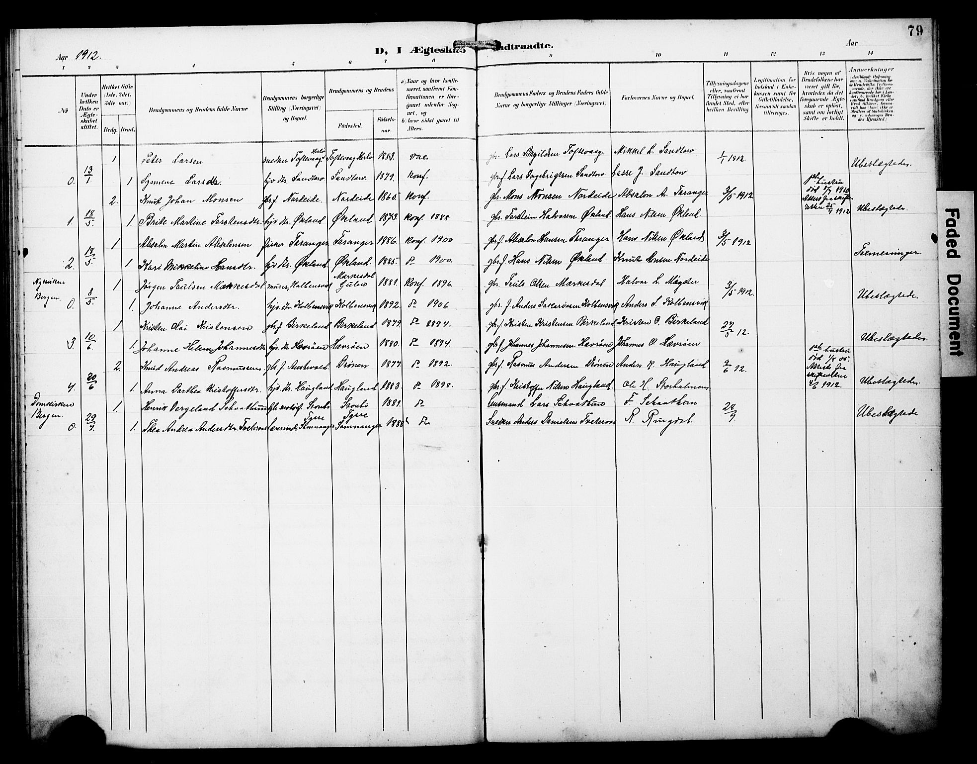 Austevoll Sokneprestembete, SAB/A-74201/H/Hab: Parish register (copy) no. A 4, 1901-1912, p. 79