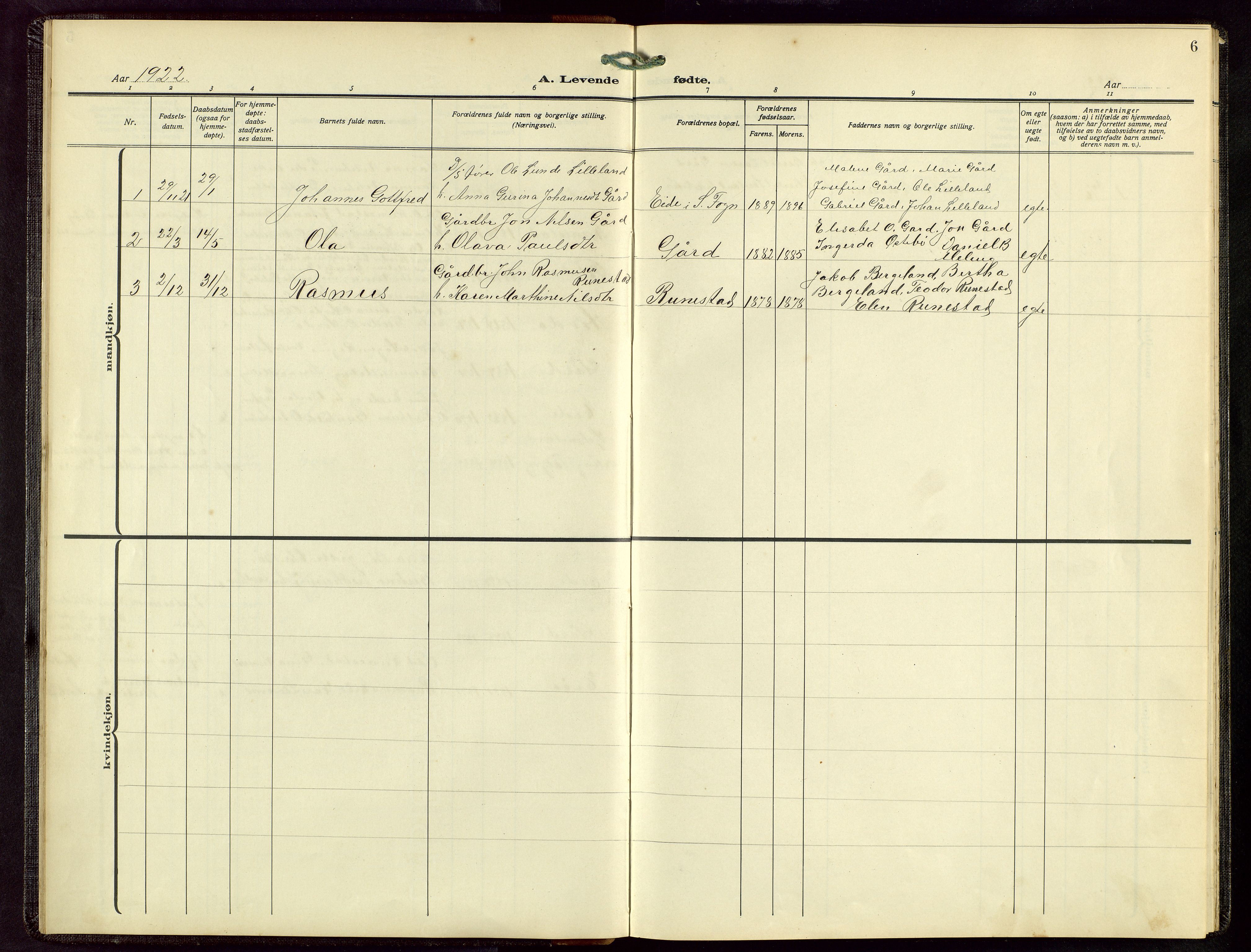 Finnøy sokneprestkontor, SAST/A-101825/H/Ha/Hab/L0007: Parish register (copy) no. B 7, 1917-1954, p. 6