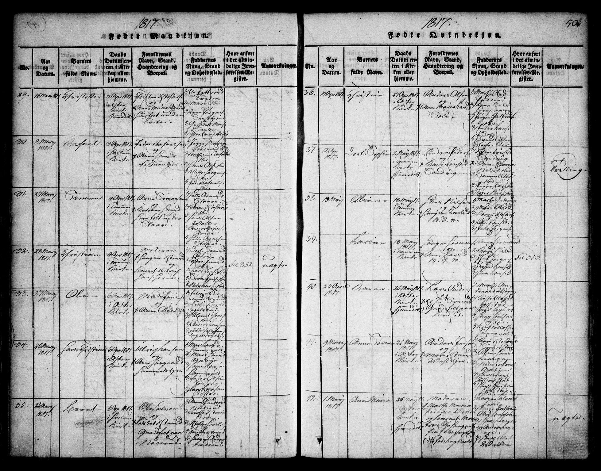 Asker prestekontor Kirkebøker, AV/SAO-A-10256a/F/Fa/L0006: Parish register (official) no. I 6, 1814-1824, p. 50