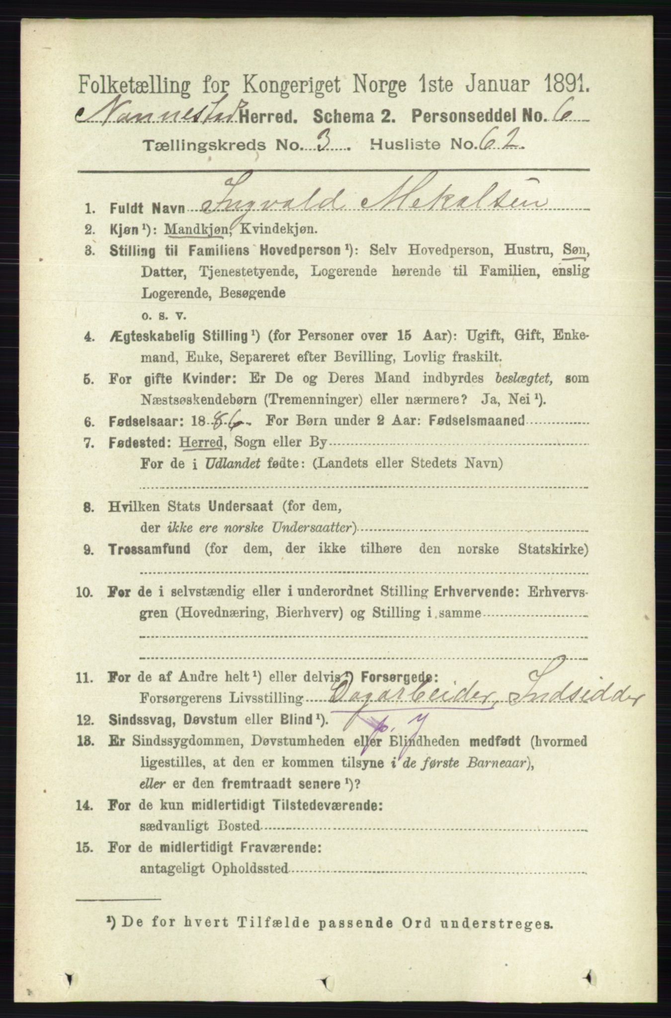 RA, 1891 census for 0238 Nannestad, 1891, p. 1827
