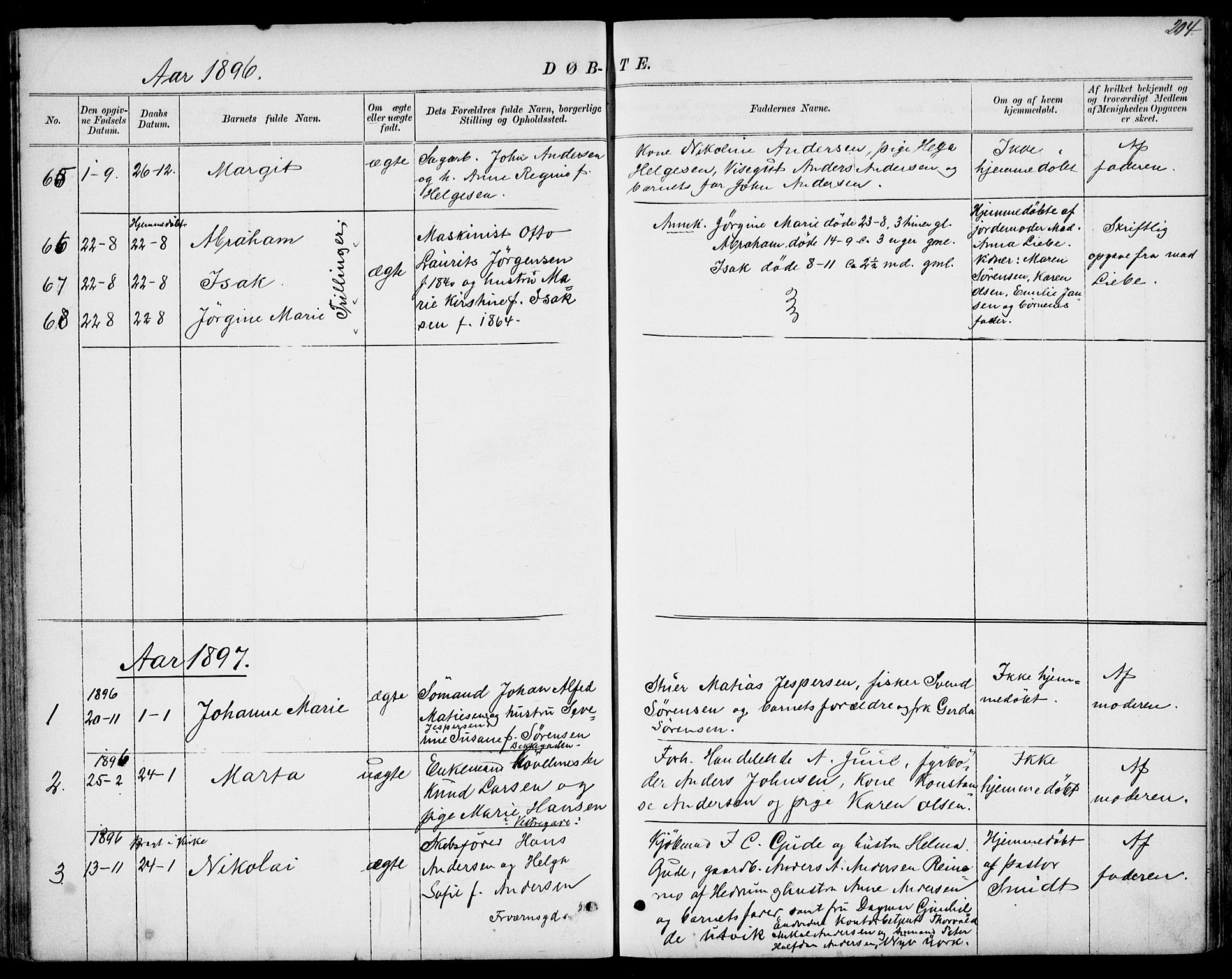 Larvik kirkebøker, AV/SAKO-A-352/G/Gb/L0003: Parish register (copy) no. II 3, 1867-1899, p. 204