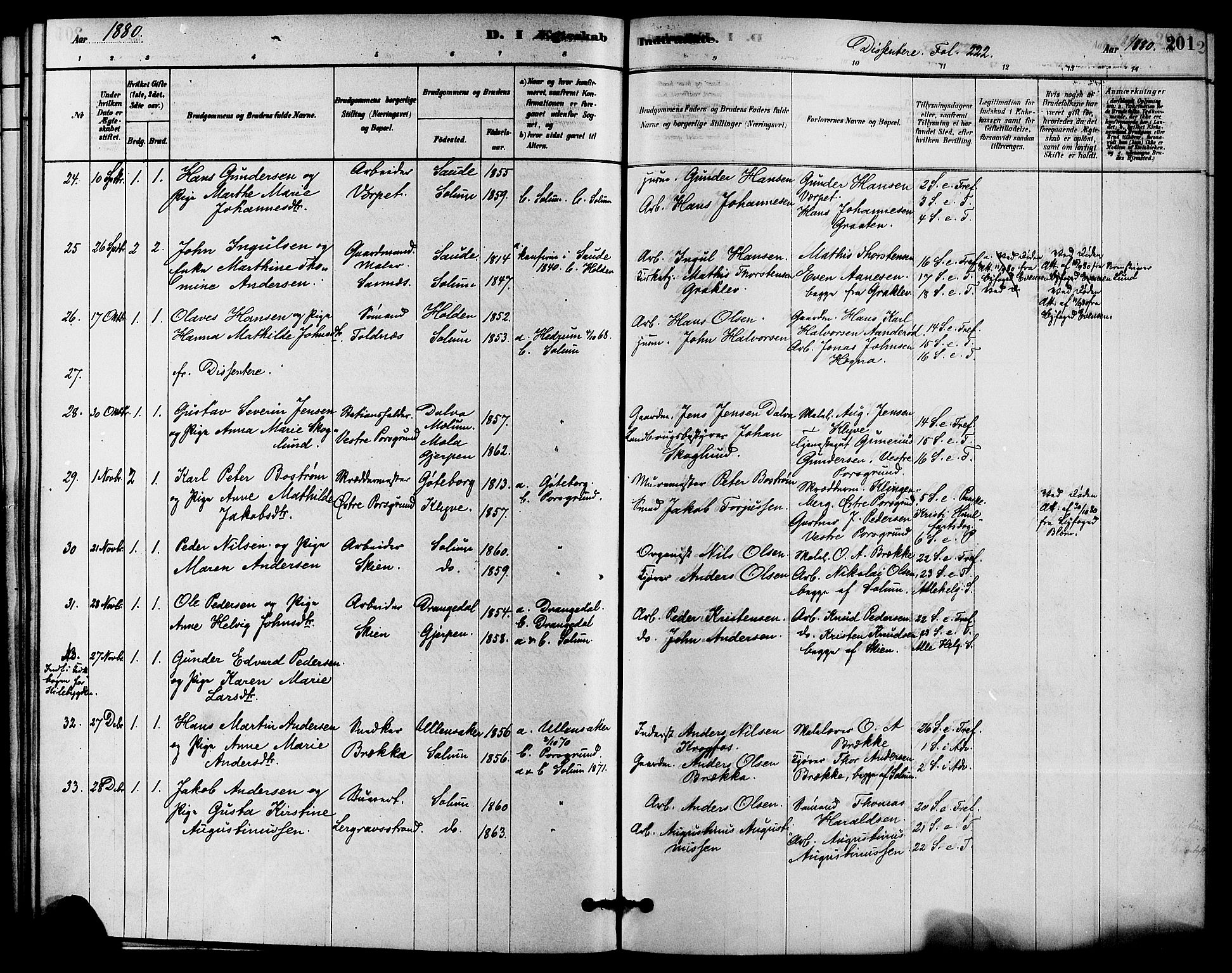 Solum kirkebøker, SAKO/A-306/F/Fa/L0009: Parish register (official) no. I 9, 1877-1887, p. 201