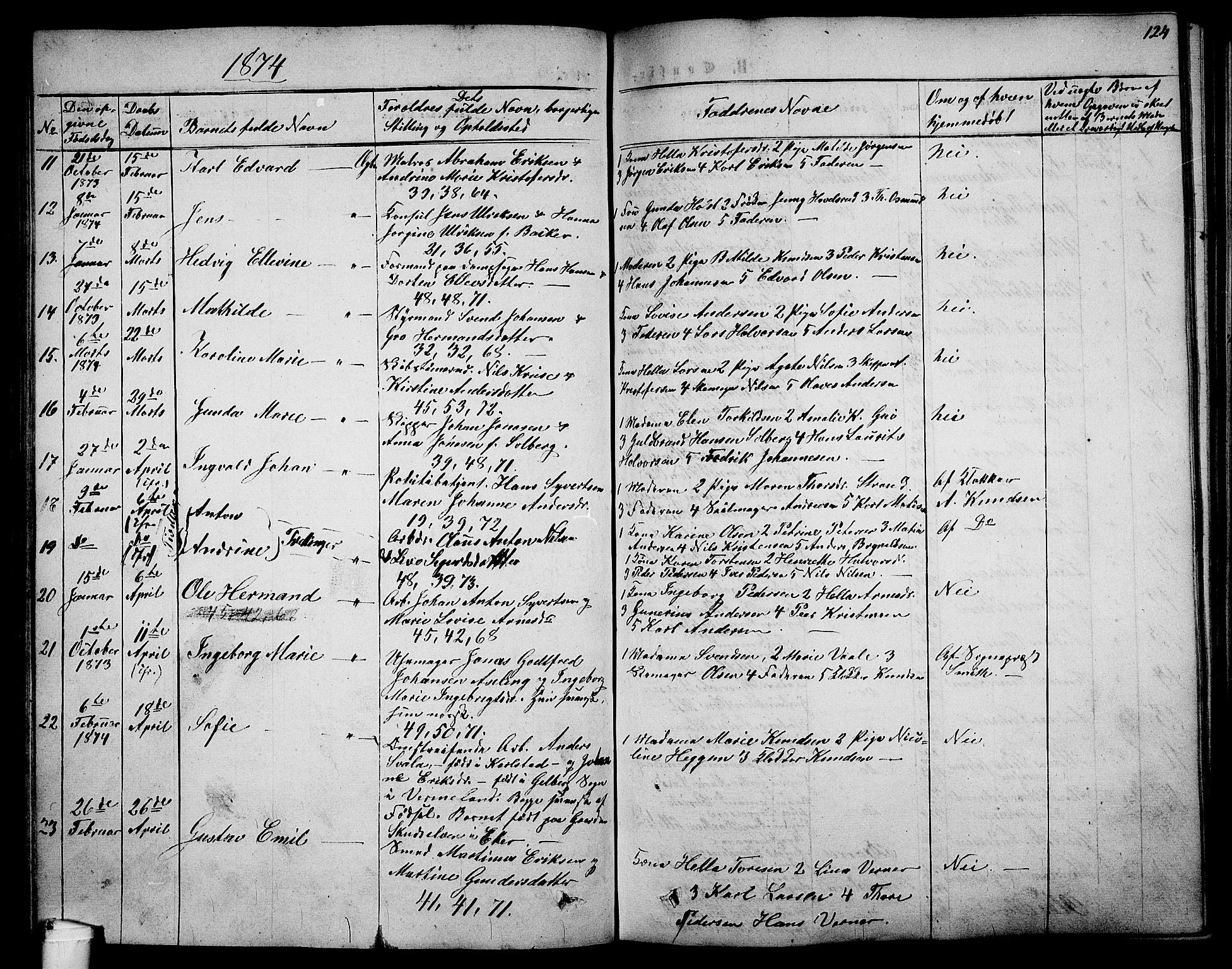 Holmestrand kirkebøker, AV/SAKO-A-346/G/Ga/L0003: Parish register (copy) no. 3, 1849-1874, p. 124