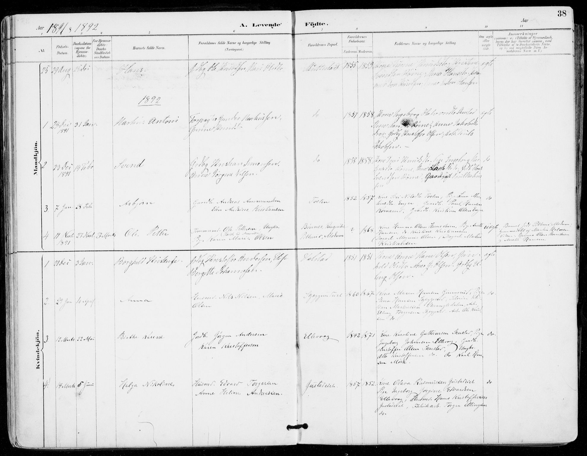 Sylling kirkebøker, SAKO/A-247/F/Fa/L0001: Parish register (official) no. 1, 1883-1910, p. 38