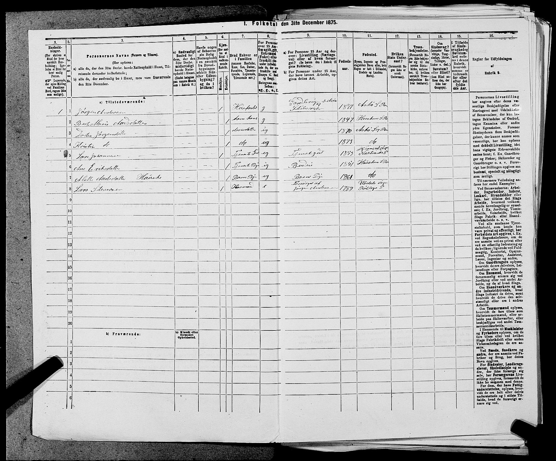 SAST, 1875 census for 1142P Rennesøy, 1875, p. 573